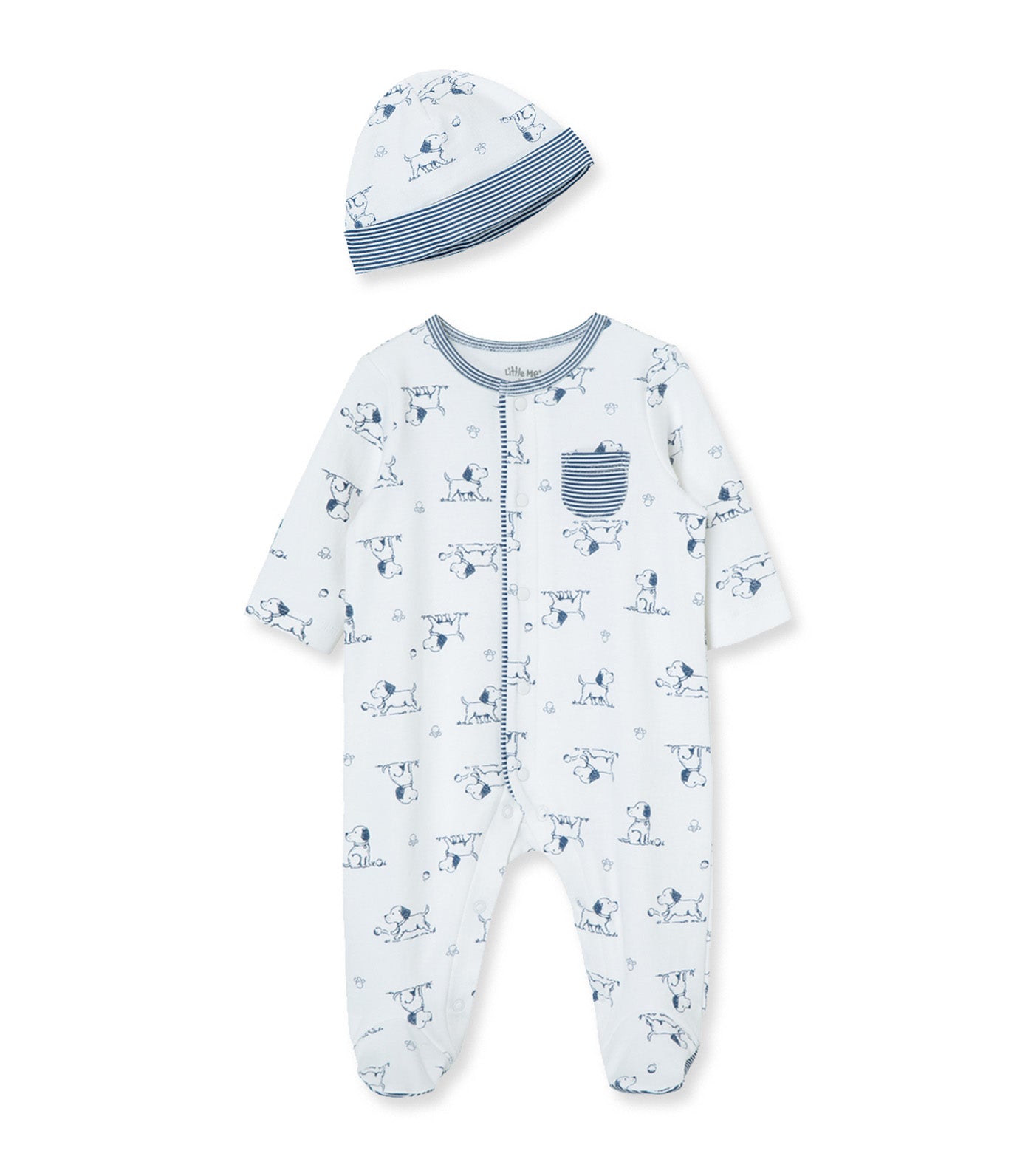 Puppy Toile Footie-Hat White Print