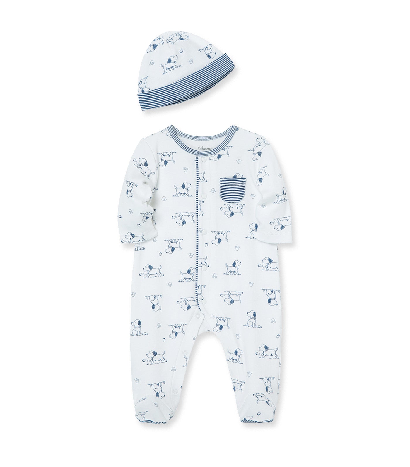 Puppy Toile Footie-Hat White Print