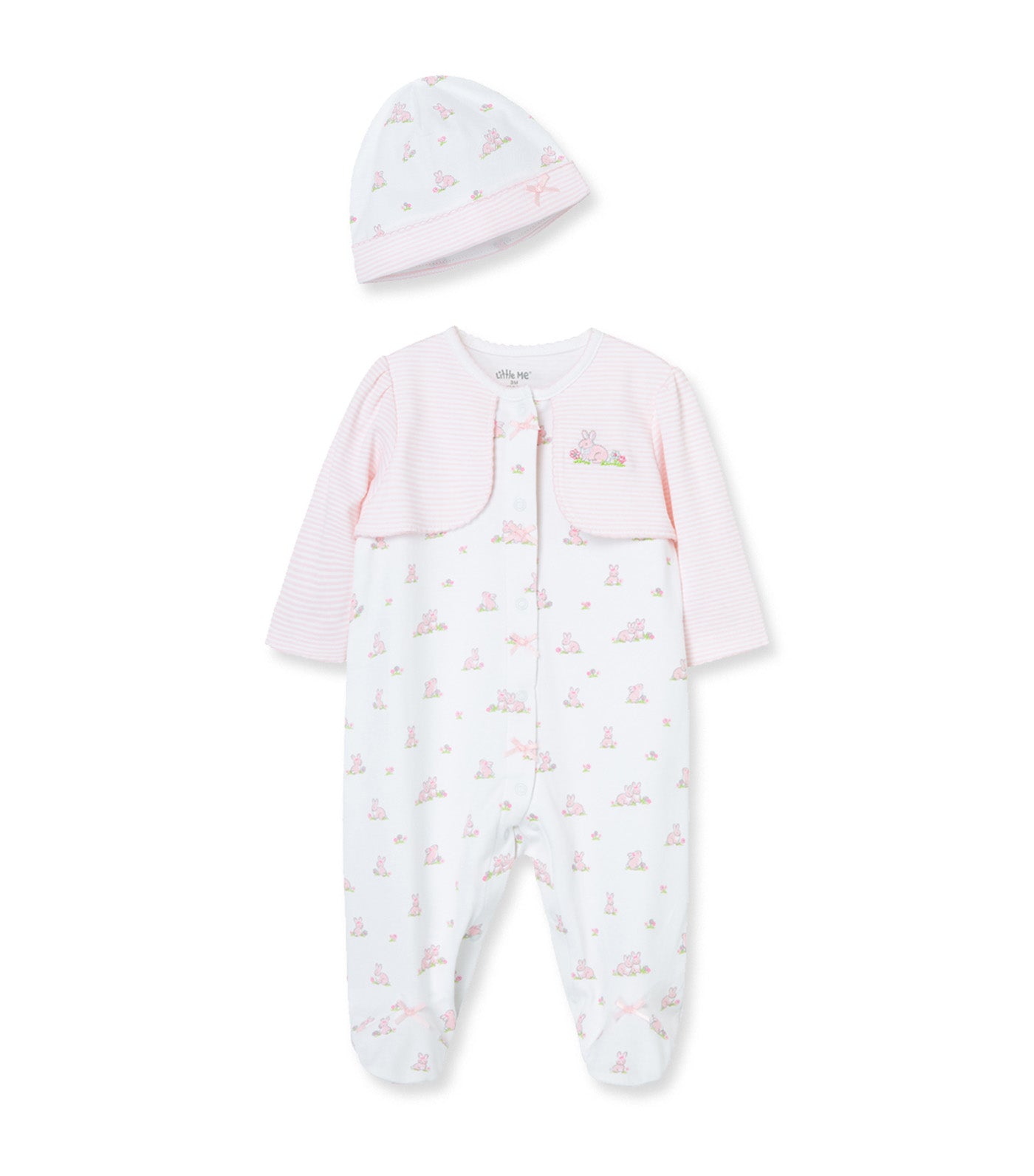 Baby Bunnies Footie & Hat White Print