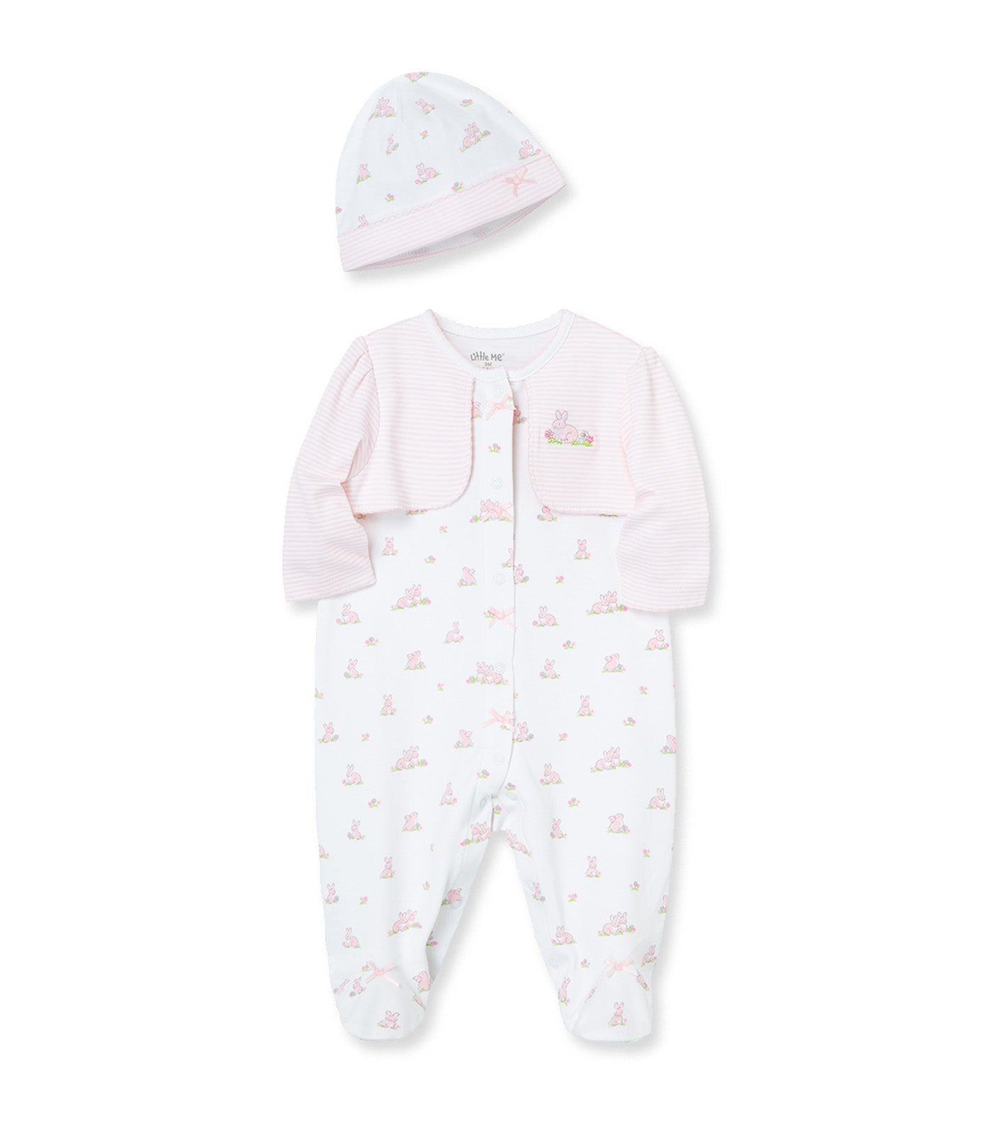 Baby Bunnies Footie & Hat White Print