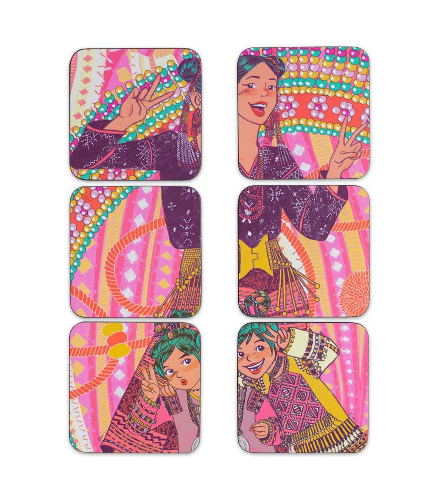 Be Habi Coasters, Set of 6, Pink