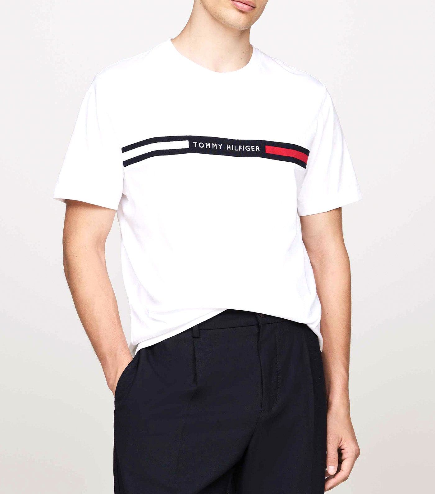 Men's Hilfiger Chest Stripe Insert Tee White