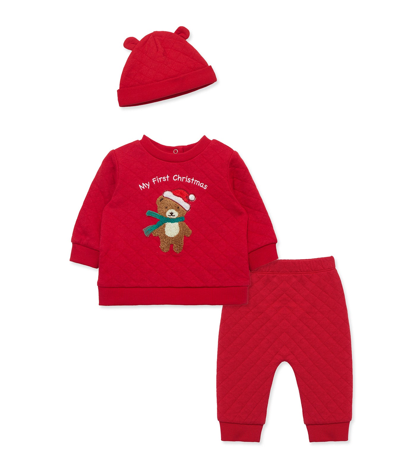 Holiday Bear Set and Hat Red