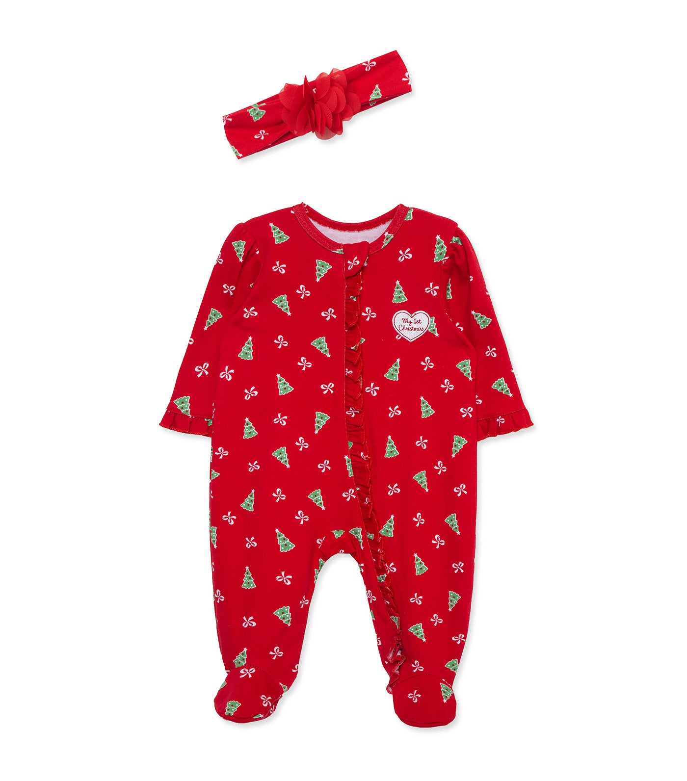 Pretty Trees Footie & Headband Red