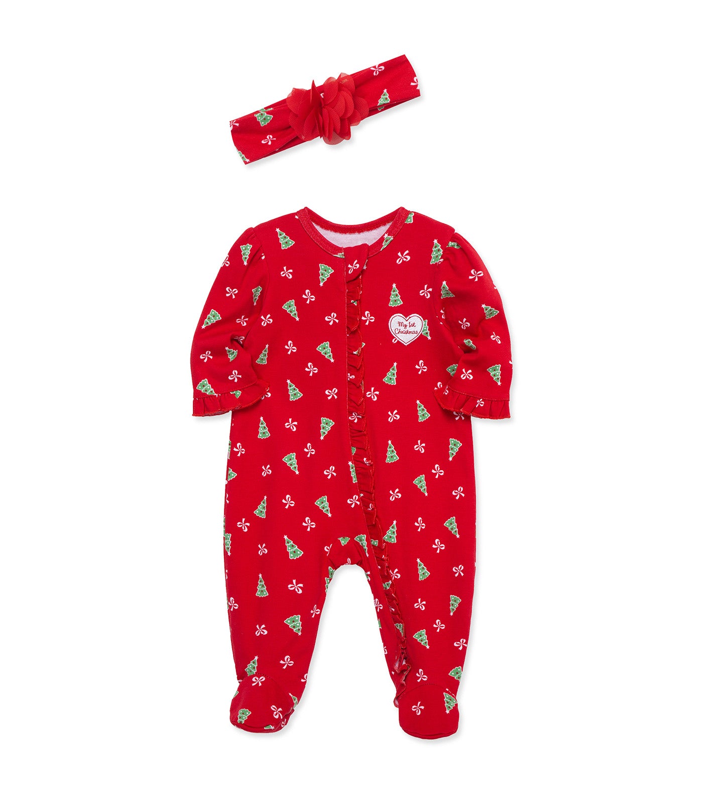 Pretty Trees Footie & Headband Red