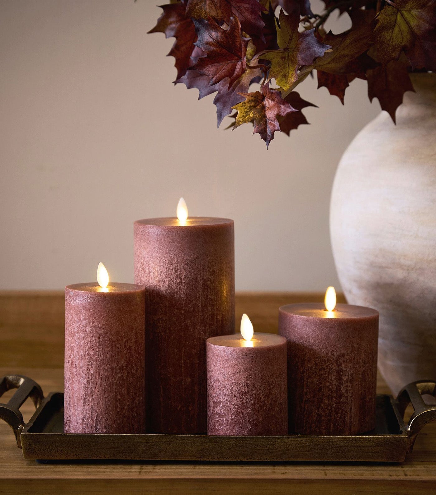 Premium Flickering Flameless Wax Pillar Candle - Salt Washed Bordeaux