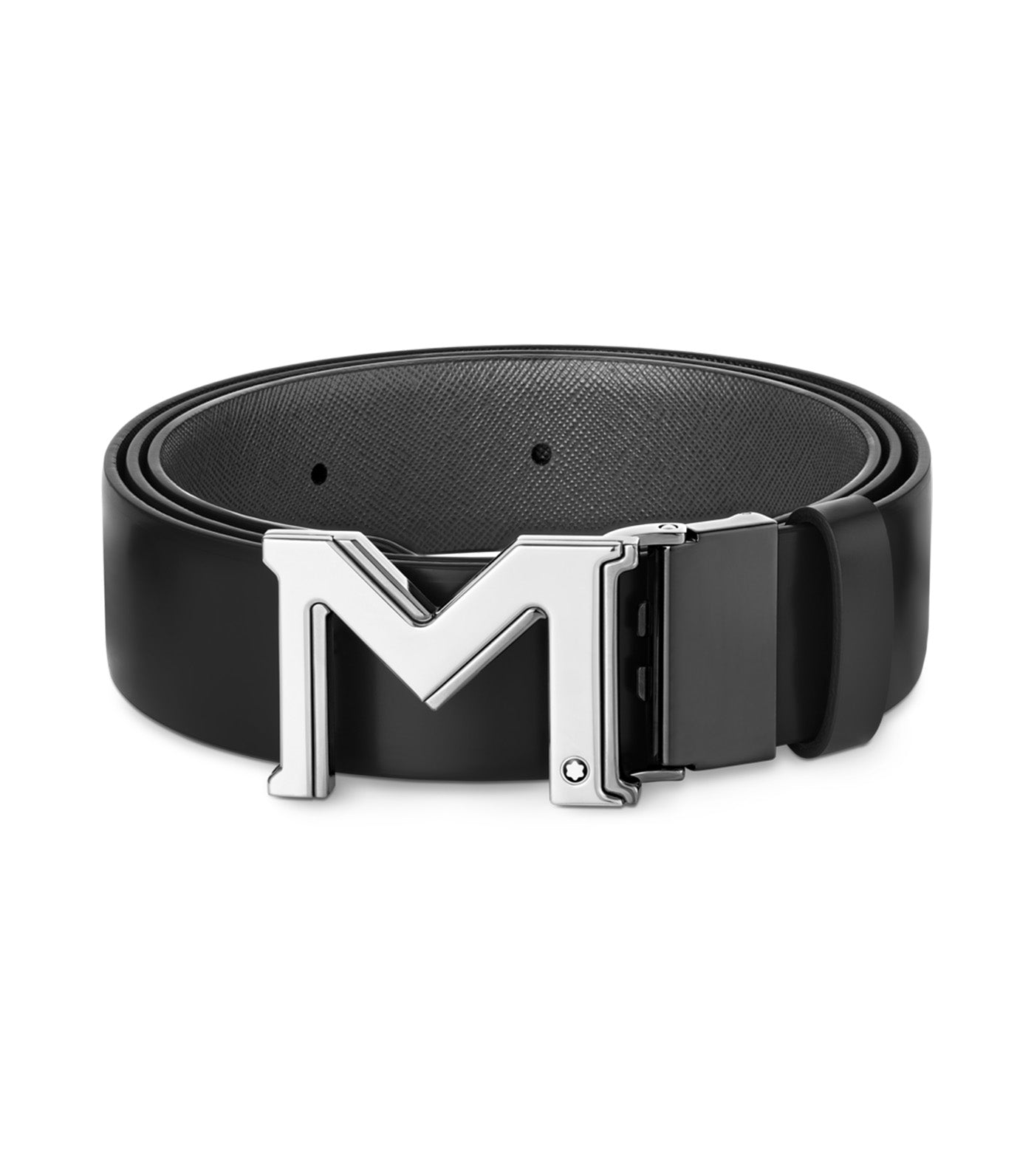 M Buckle Reversible Leather Belt Black/Gray