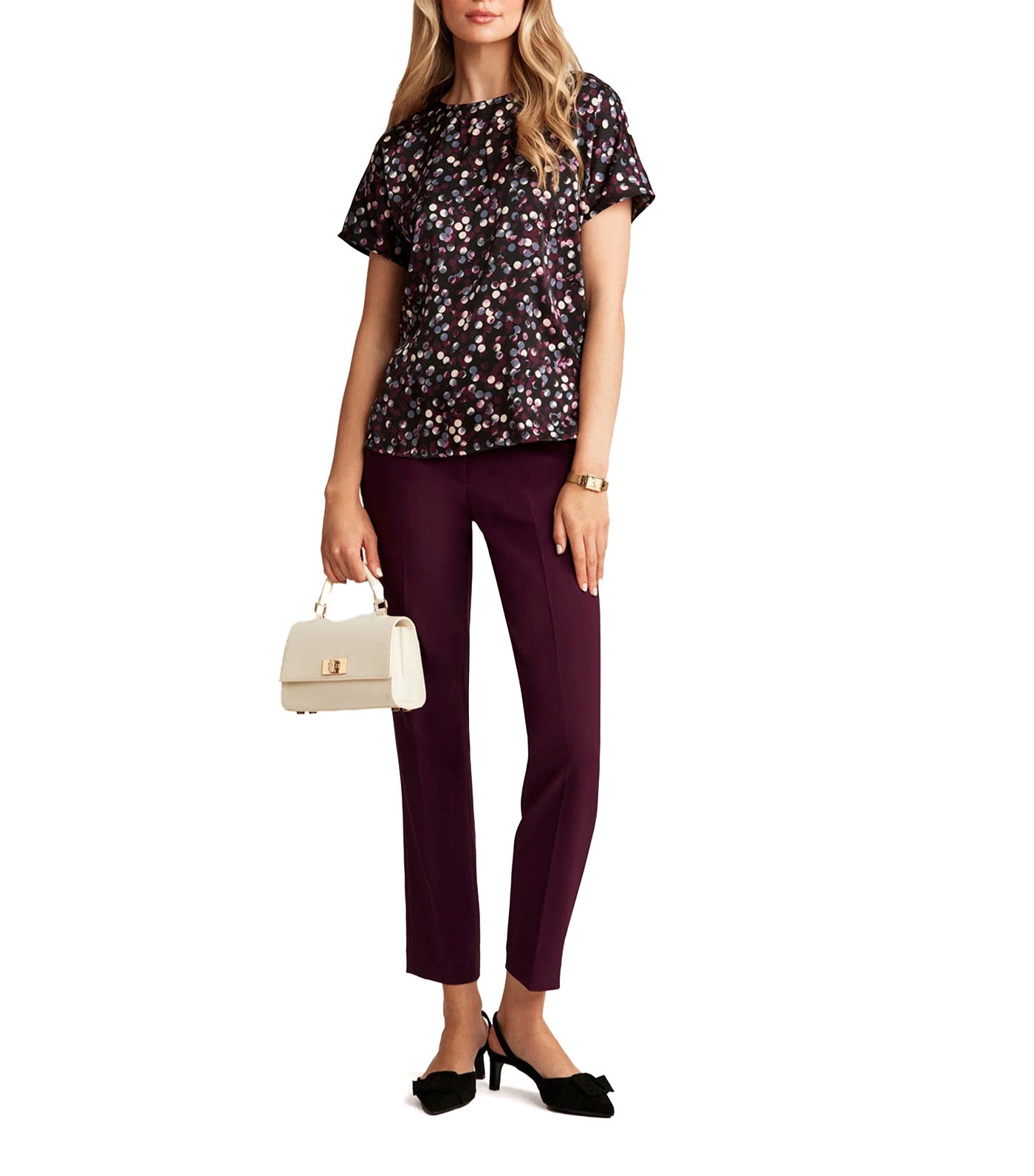 Short Sleeve Blouse With Bateau Neckline Anne Black/Deep Plum Multi