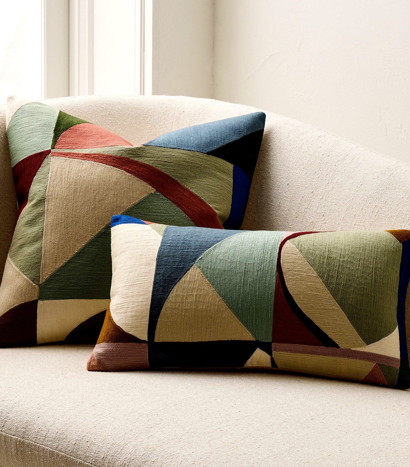 Crewel Colored Shapes Pillow Cover
 Multi