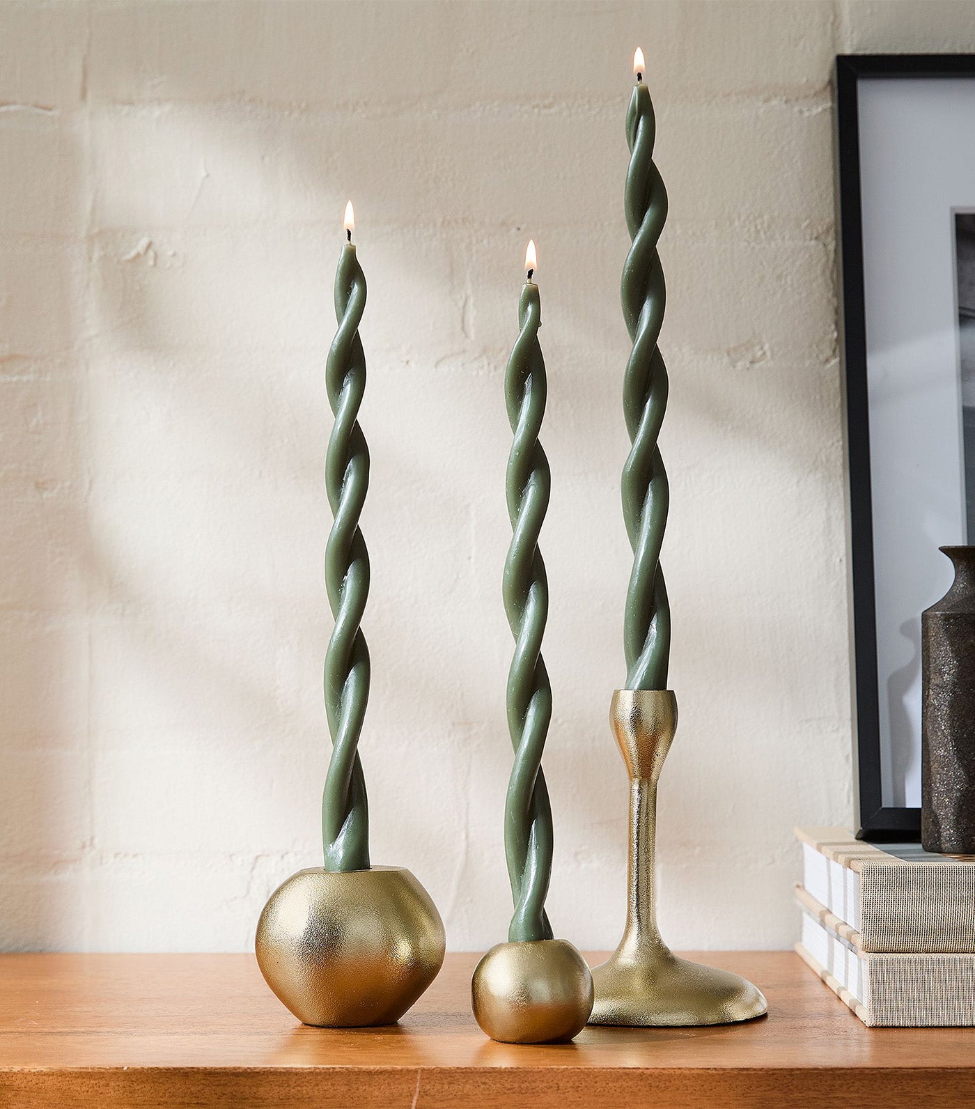 Double Twist Taper Candles Set of 6 Green