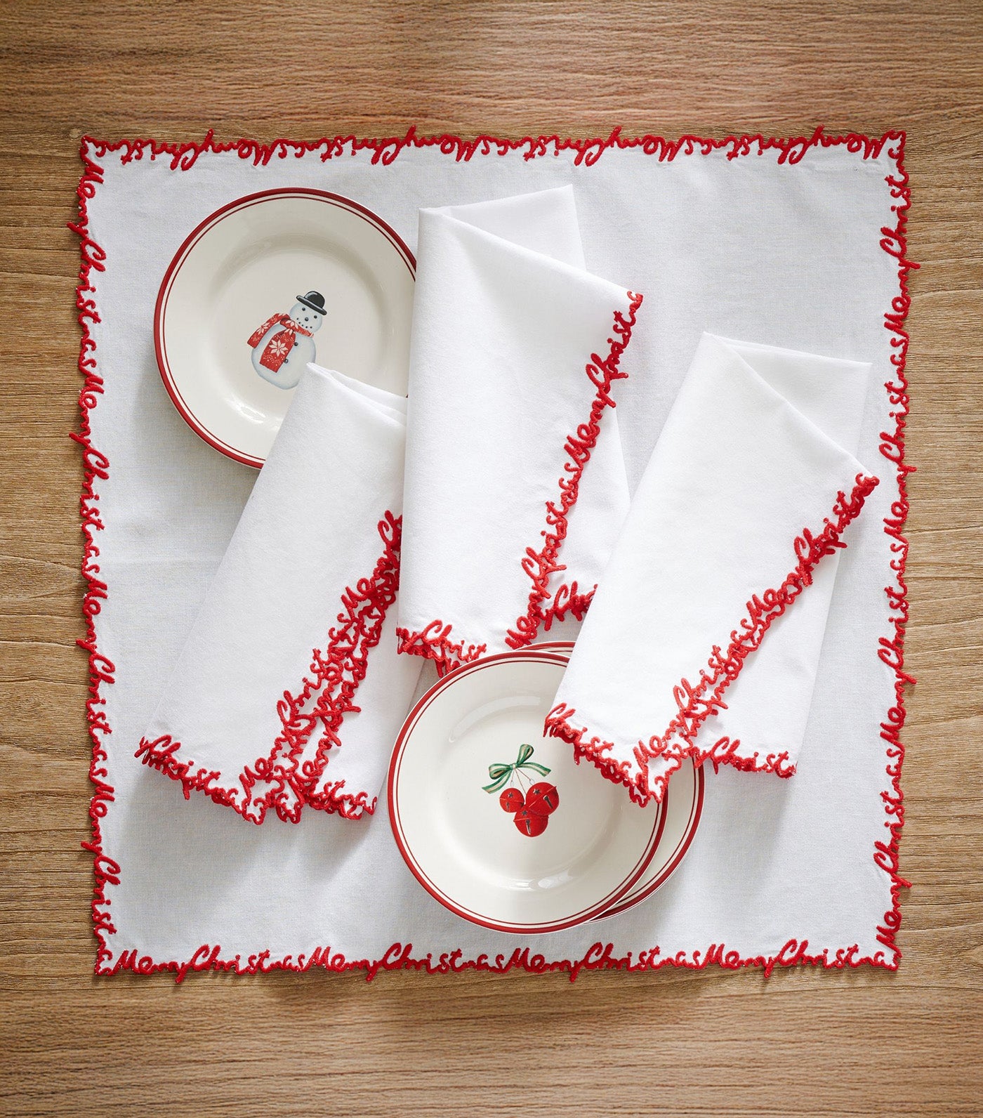 Merry Christmas Embroidered Napkin - Set of 4