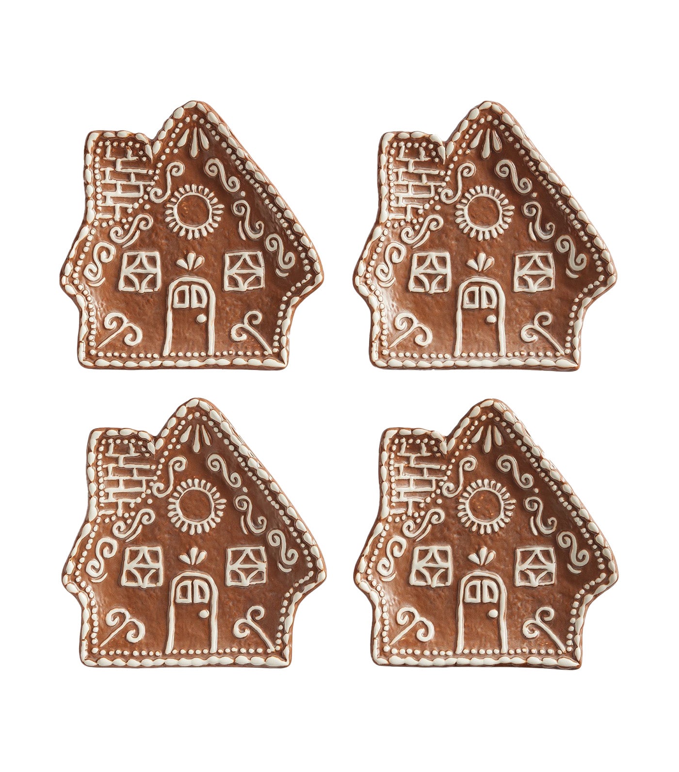 Gingerbread House Stoneware Appetizer Plates - Set of 4 Brown