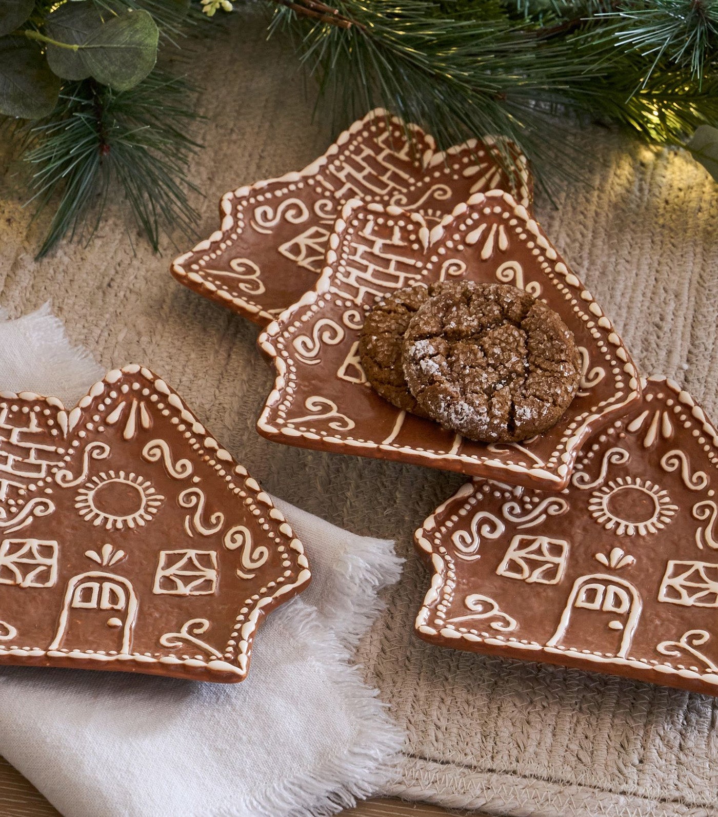 Gingerbread House Stoneware Appetizer Plates - Set of 4 Brown