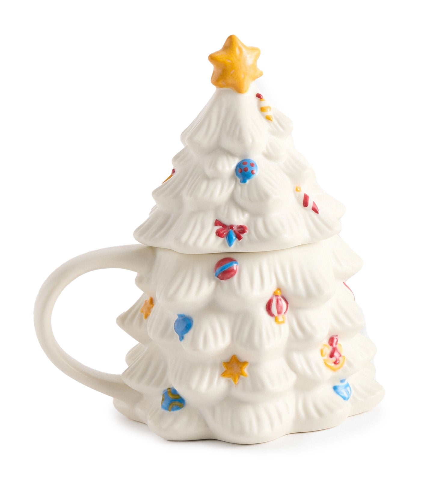 Christmas in the Country Lidded Tree Stoneware Mug
 White Multi