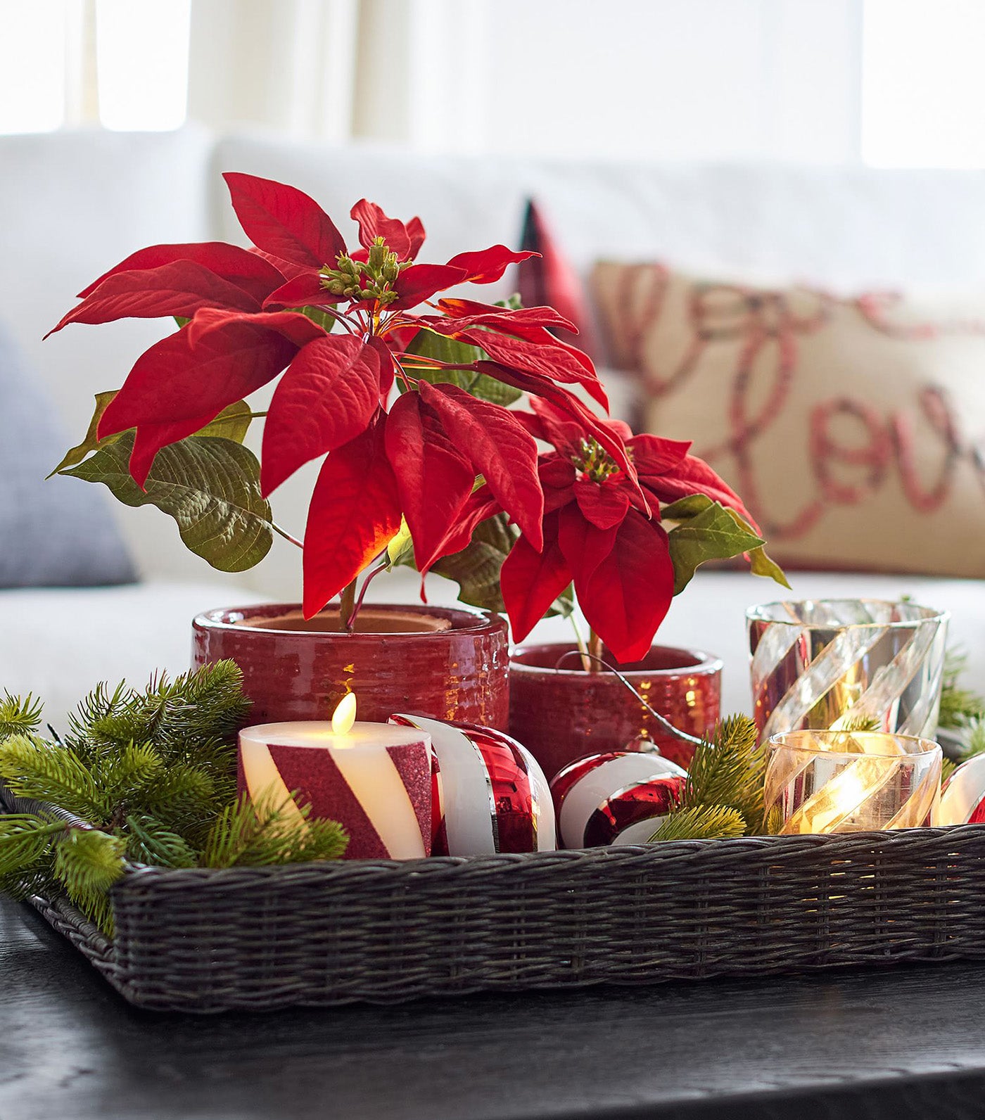 Faux Potted Poinsettias