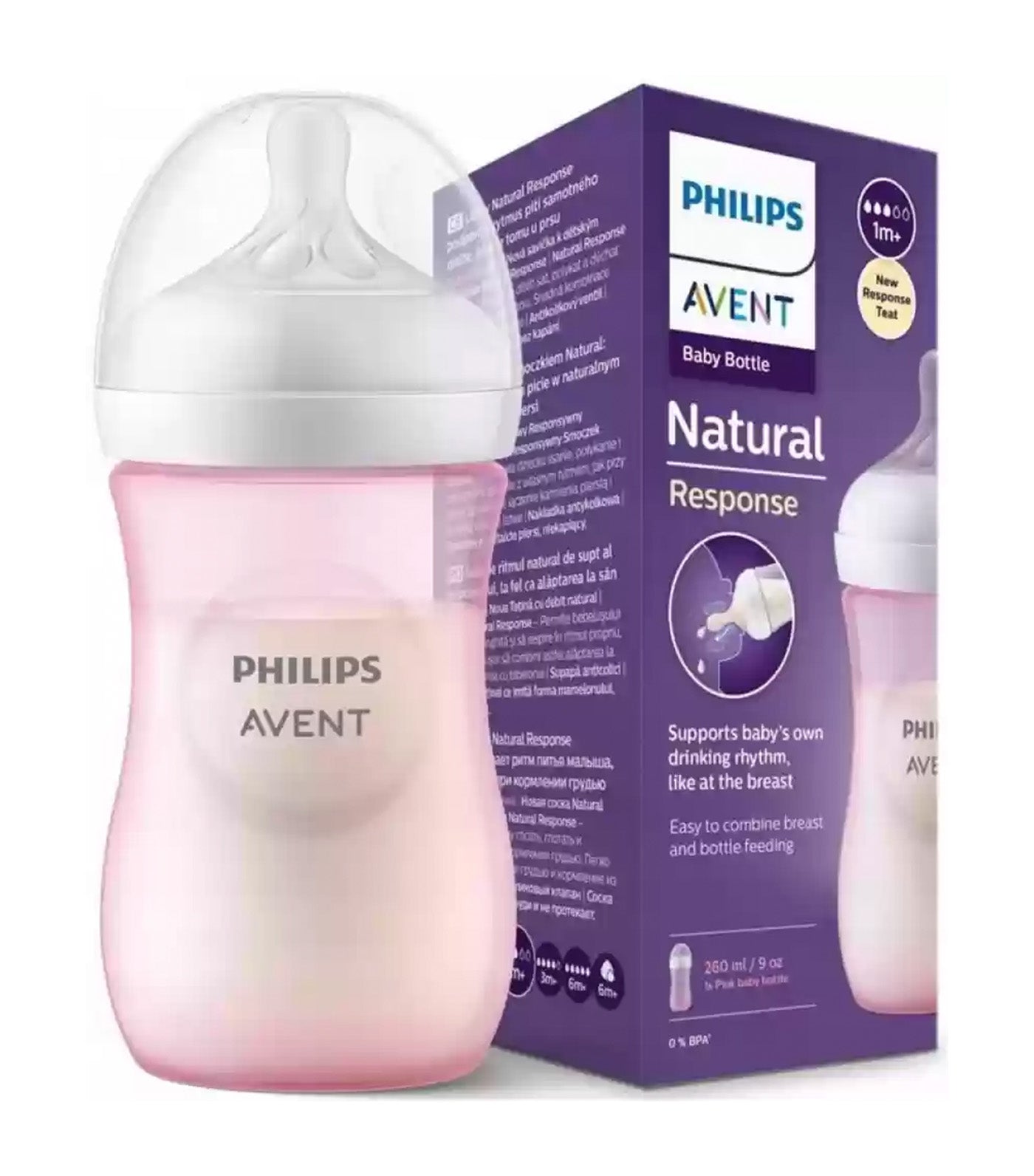 Natural Response Baby Bottle 9oz Pink