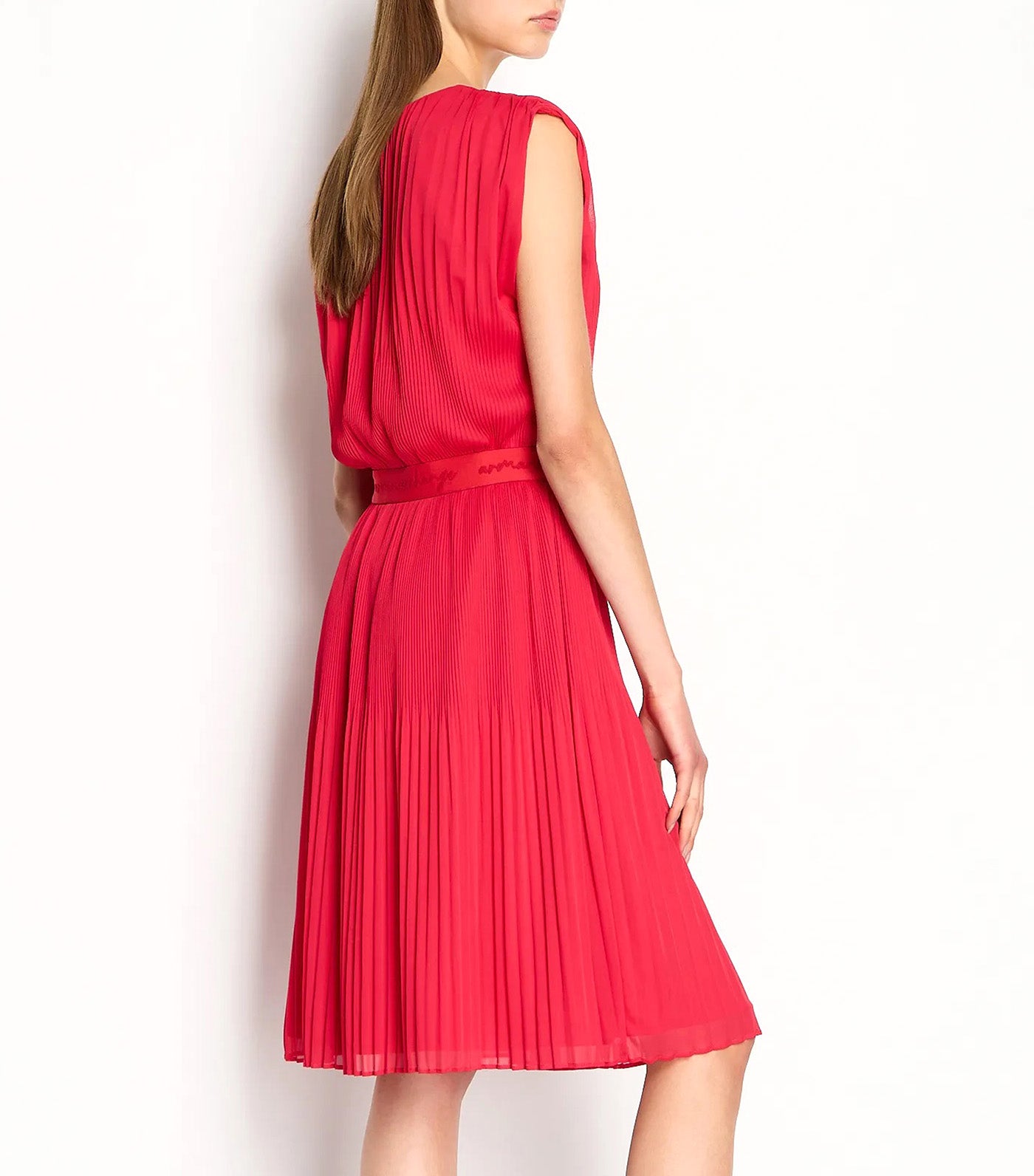 Empire Style Pleated V-Neck Belted Dress