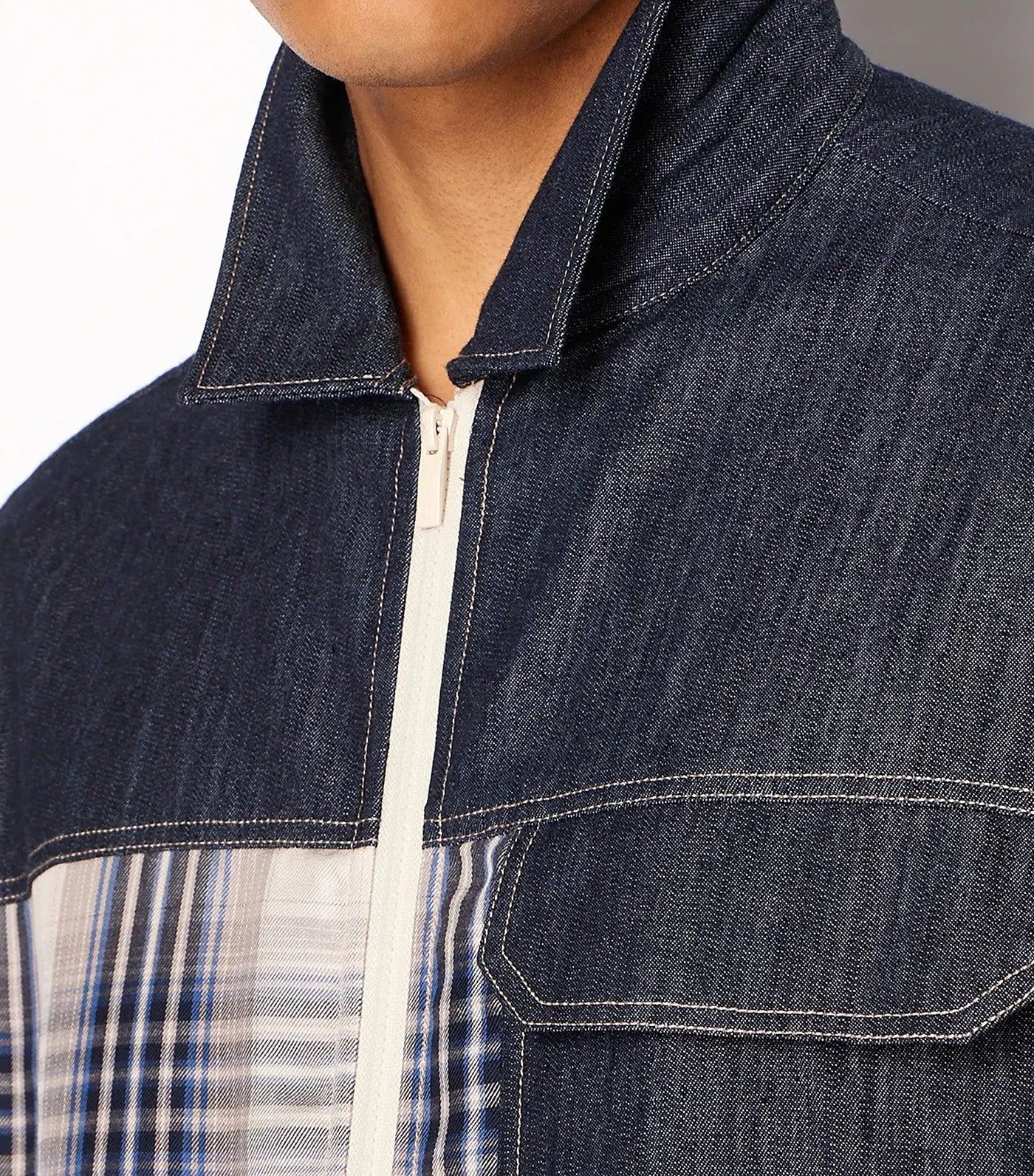 Zip Shirt With Patch Pocket Indigo Denim