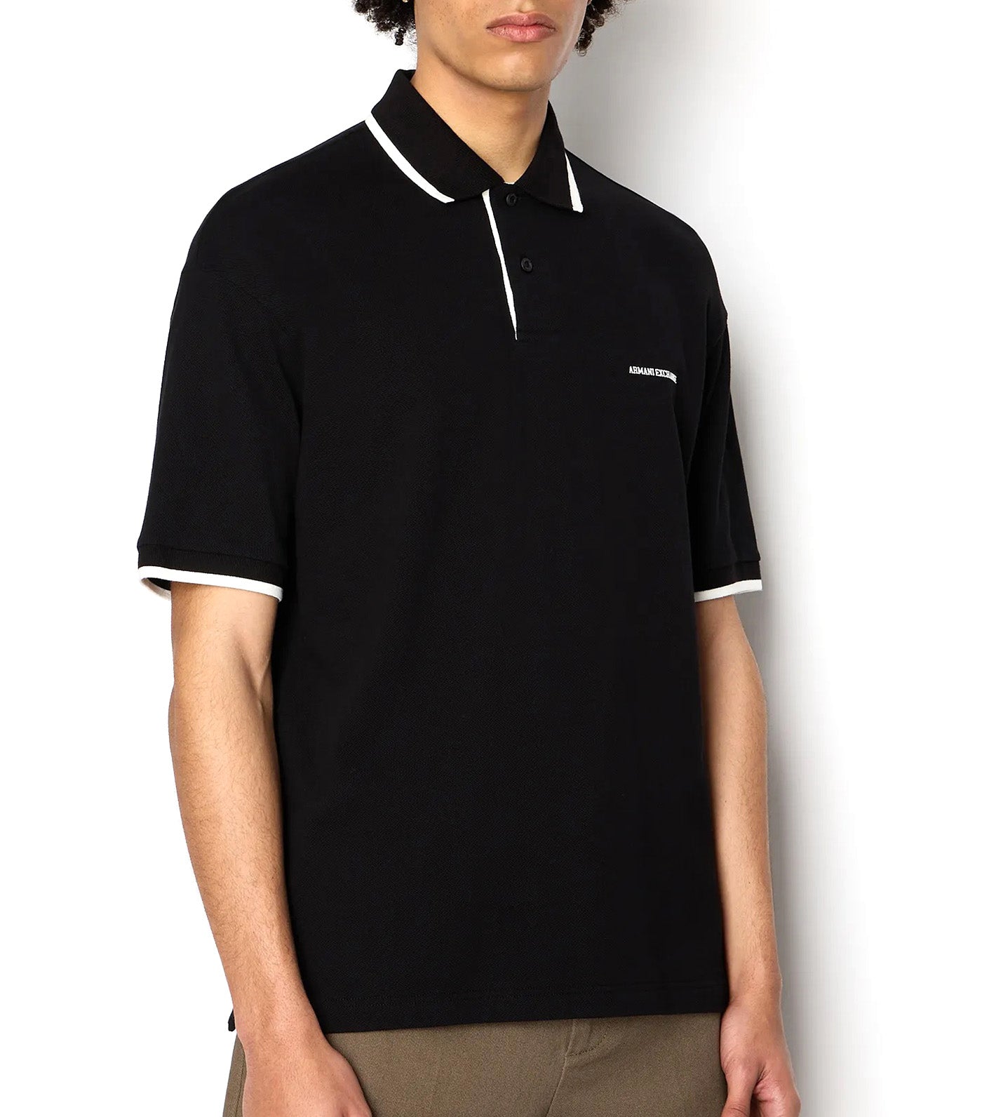 Over Fit Cotton Piqué Logo Polo Shirt Black