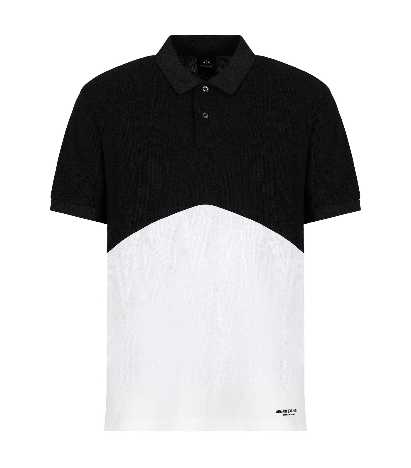 Regular Fit Cotton Piqué Color Block Polo Shirt Black Off White