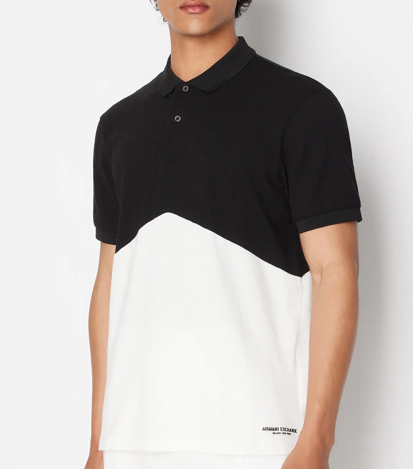 Regular Fit Cotton Piqué Color Block Polo Shirt Black Off White