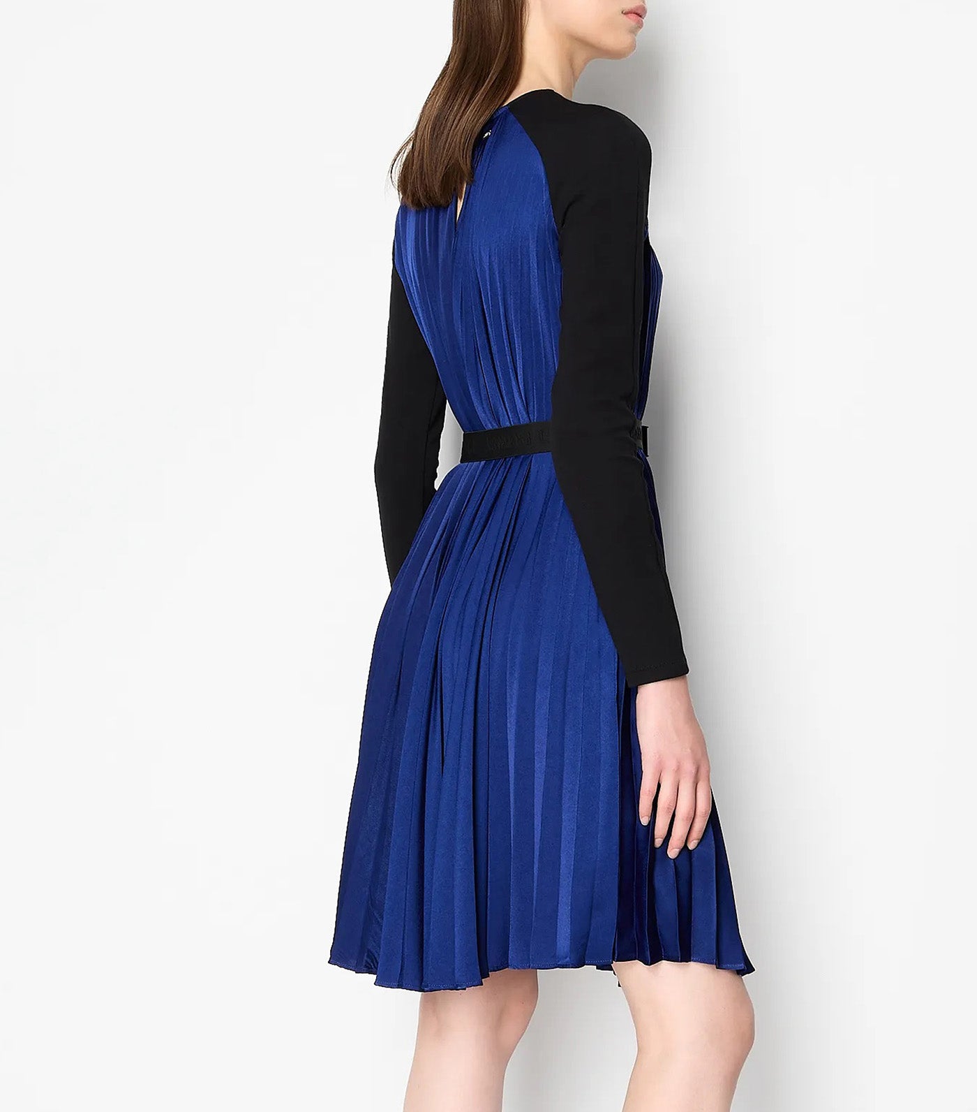 Pleated Satin Fabric Belted Dress