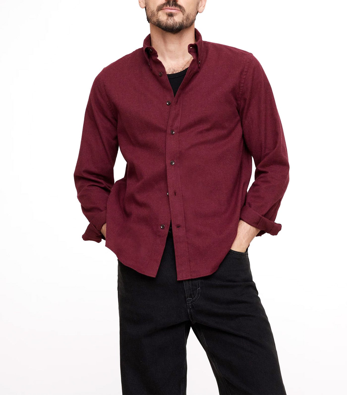 Cotton Flannel Shirt Burgundy Red