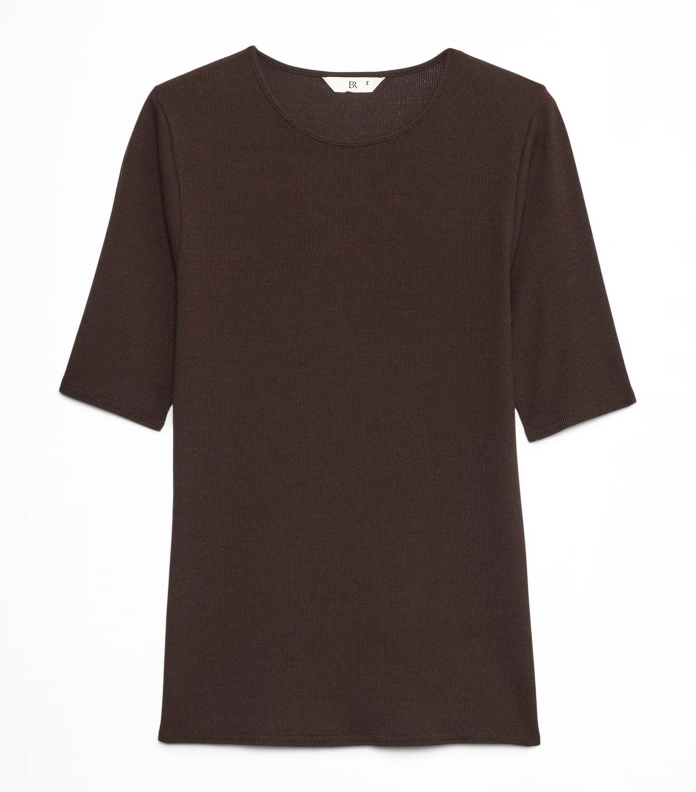 Ribbed Elbow-Sleeve T-Shirt Dark Brown