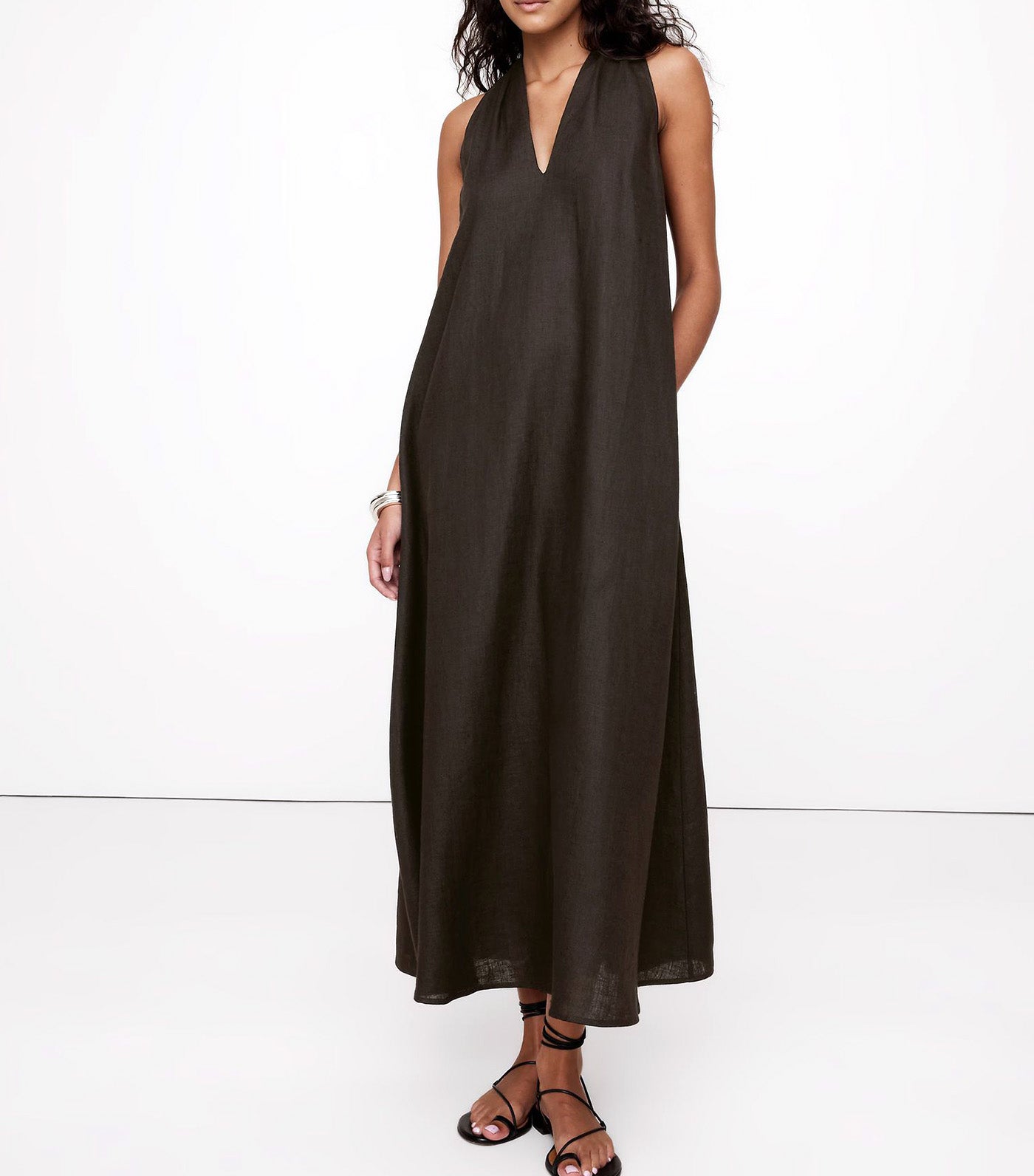 Pauline Linen Midi Dress Dark Brown