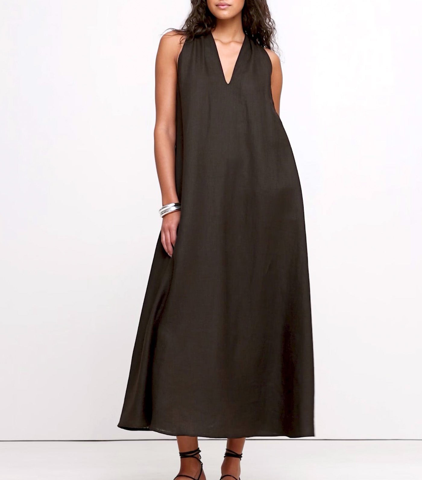 Pauline Linen Midi Dress Dark Brown