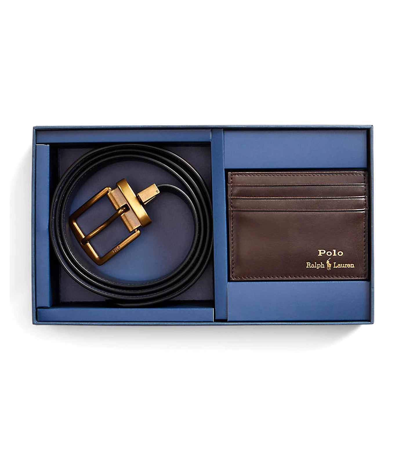 Men's Leather Belt & Card Case Gift Set Brown