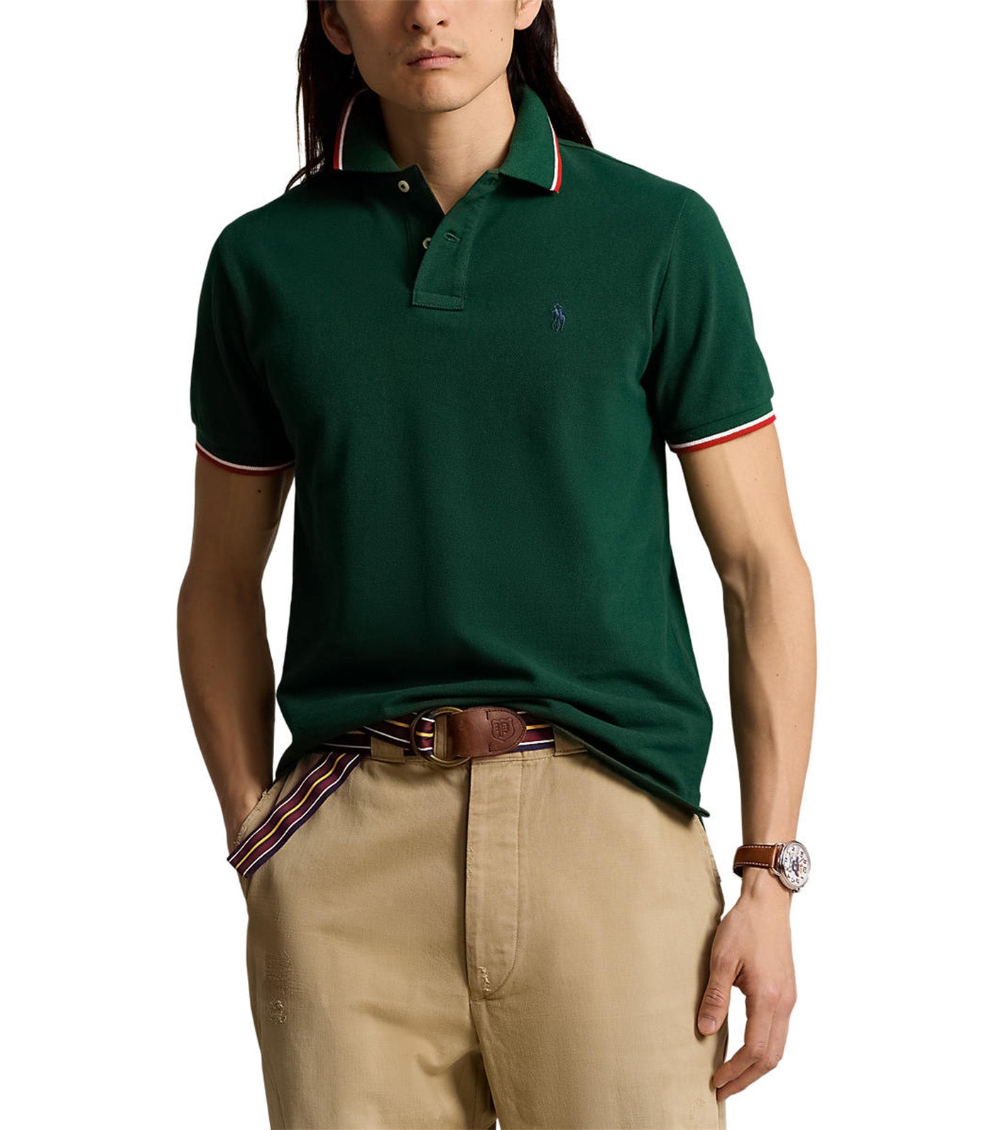 Men's Custom Slim Fit Mesh Polo Shirt Moss Agate