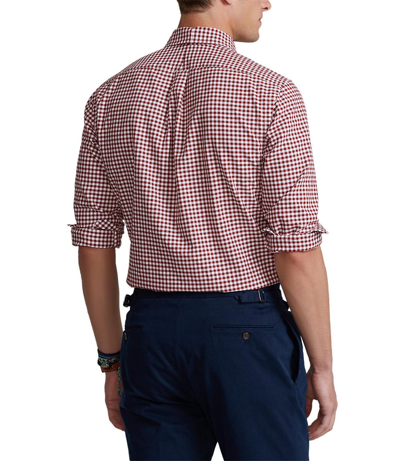 Men's Custom Fit Gingham Oxford Shirt Wine/White