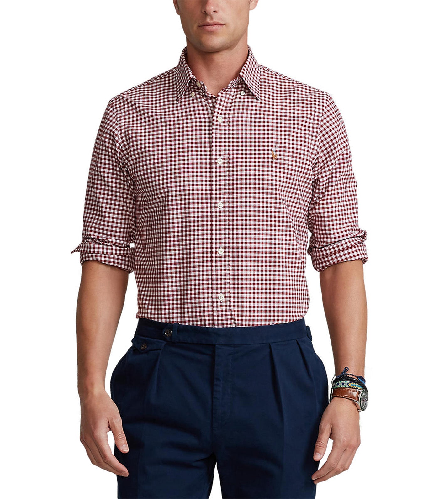 Men's Custom Fit Gingham Oxford Shirt Wine/White