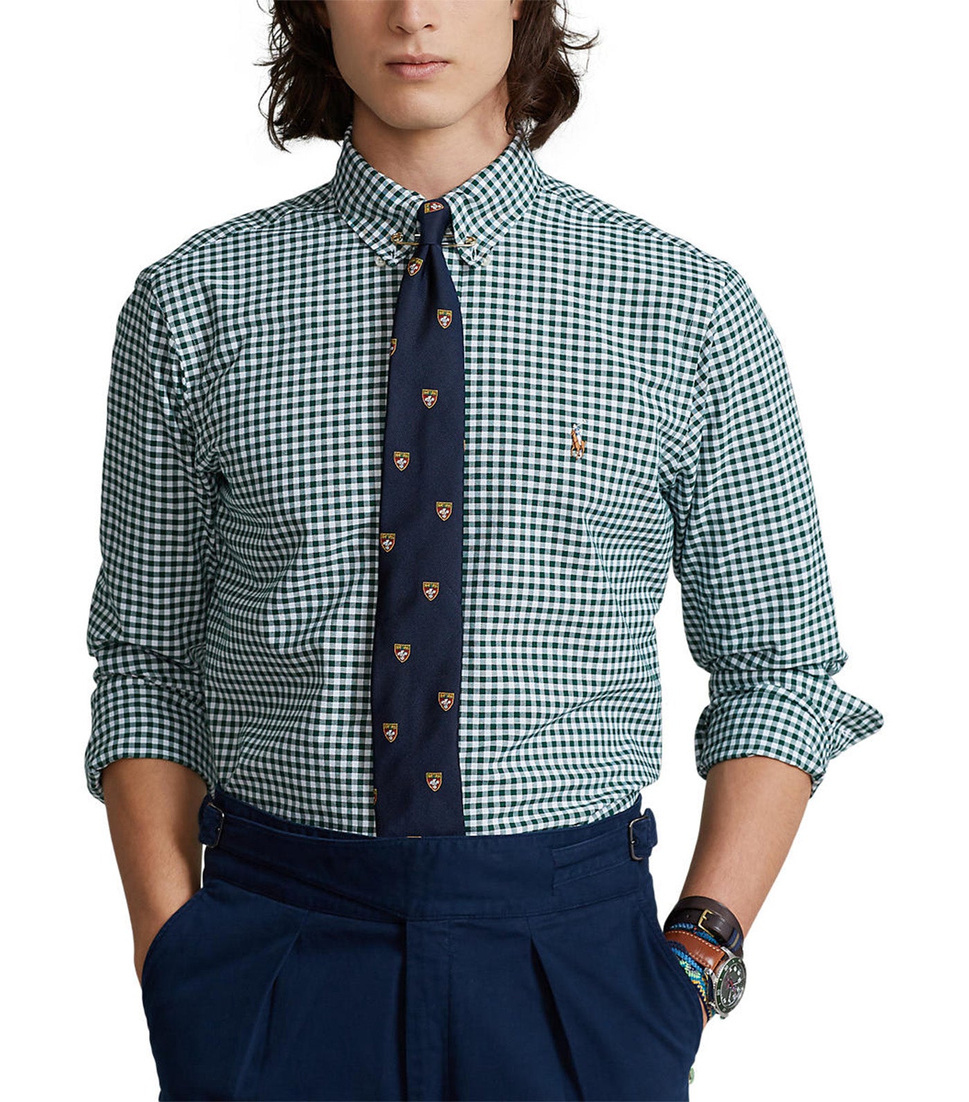 Men's Custom Fit Gingham Oxford Shirt Pine/White