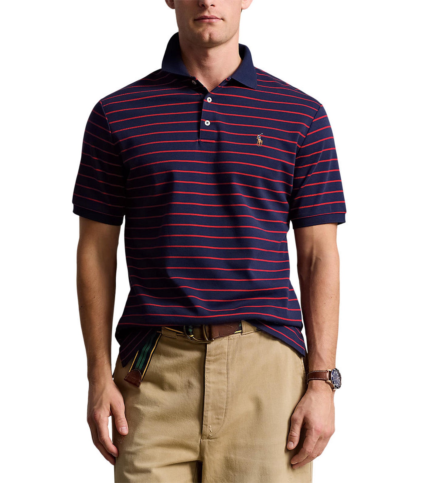 Men's Classic Fit Soft Cotton Polo Shirt Red/Refined Navy