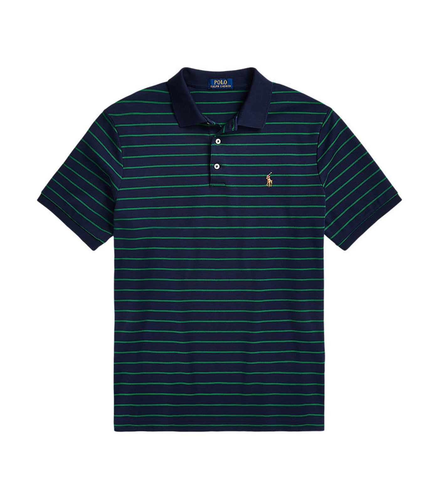 Men's Classic Fit Soft Cotton Polo Shirt Athletic Green/Refined Navy