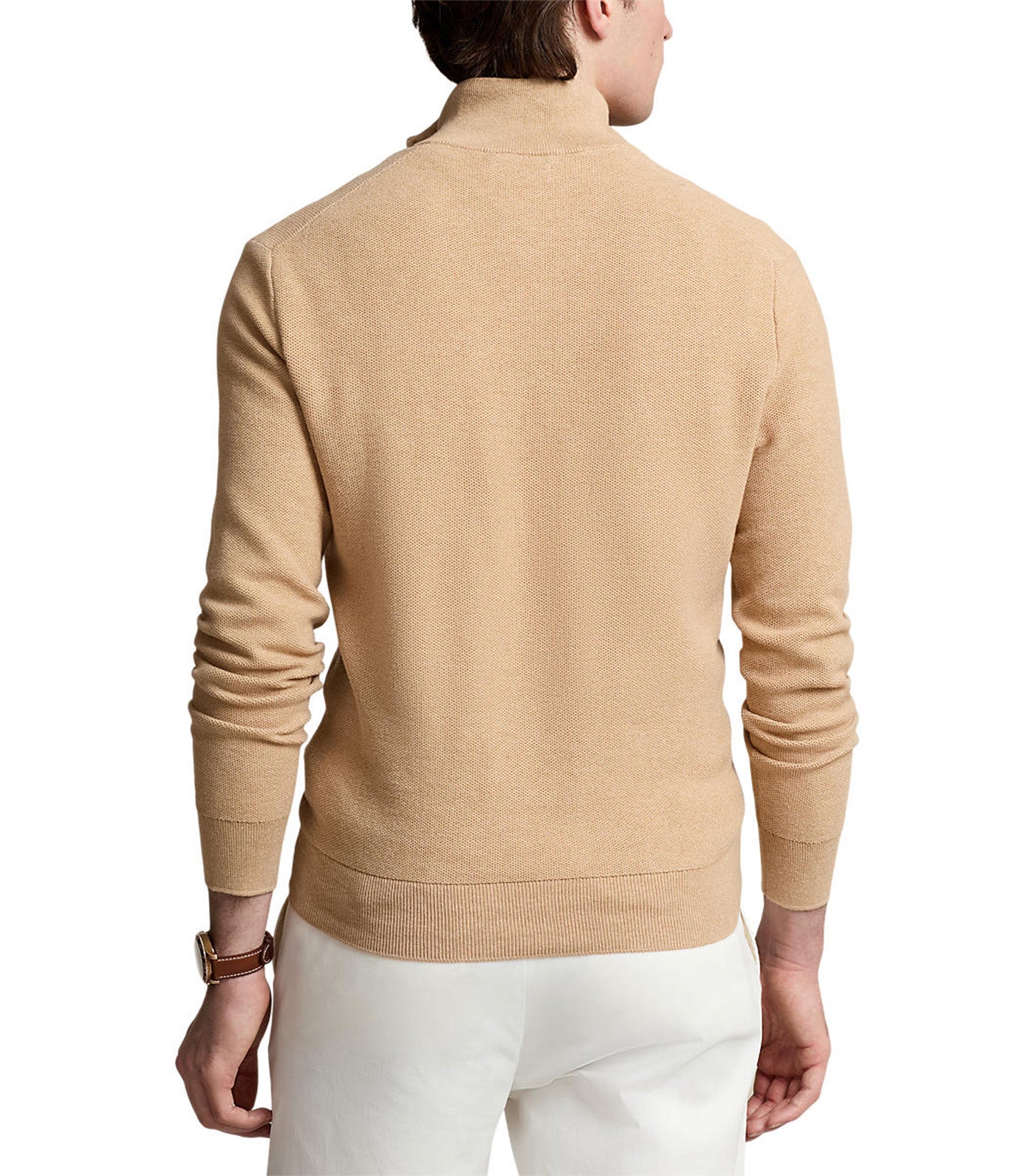 Men's Mesh-Knit Cotton Quarter-Zip Sweater Camel Melange