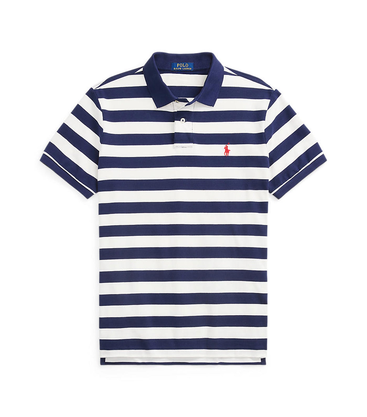 Men's Custom Slim Fit Striped Mesh Polo Shirt Deckwash White/Newport Navy