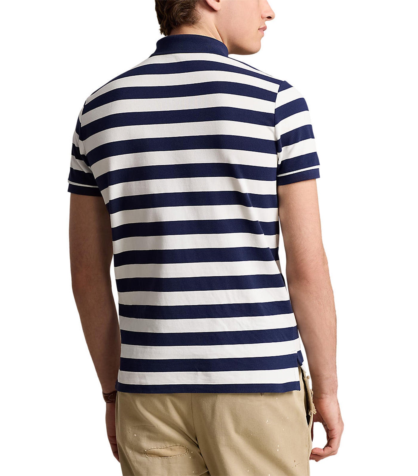 Men's Custom Slim Fit Striped Mesh Polo Shirt Deckwash White/Newport Navy