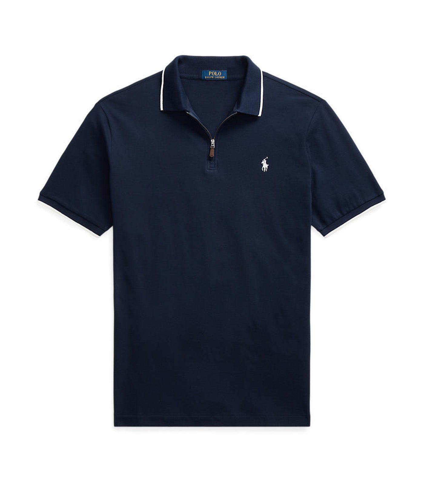 Men's Classic Fit Stretch Mesh Zip Polo Shirt Refined Navy