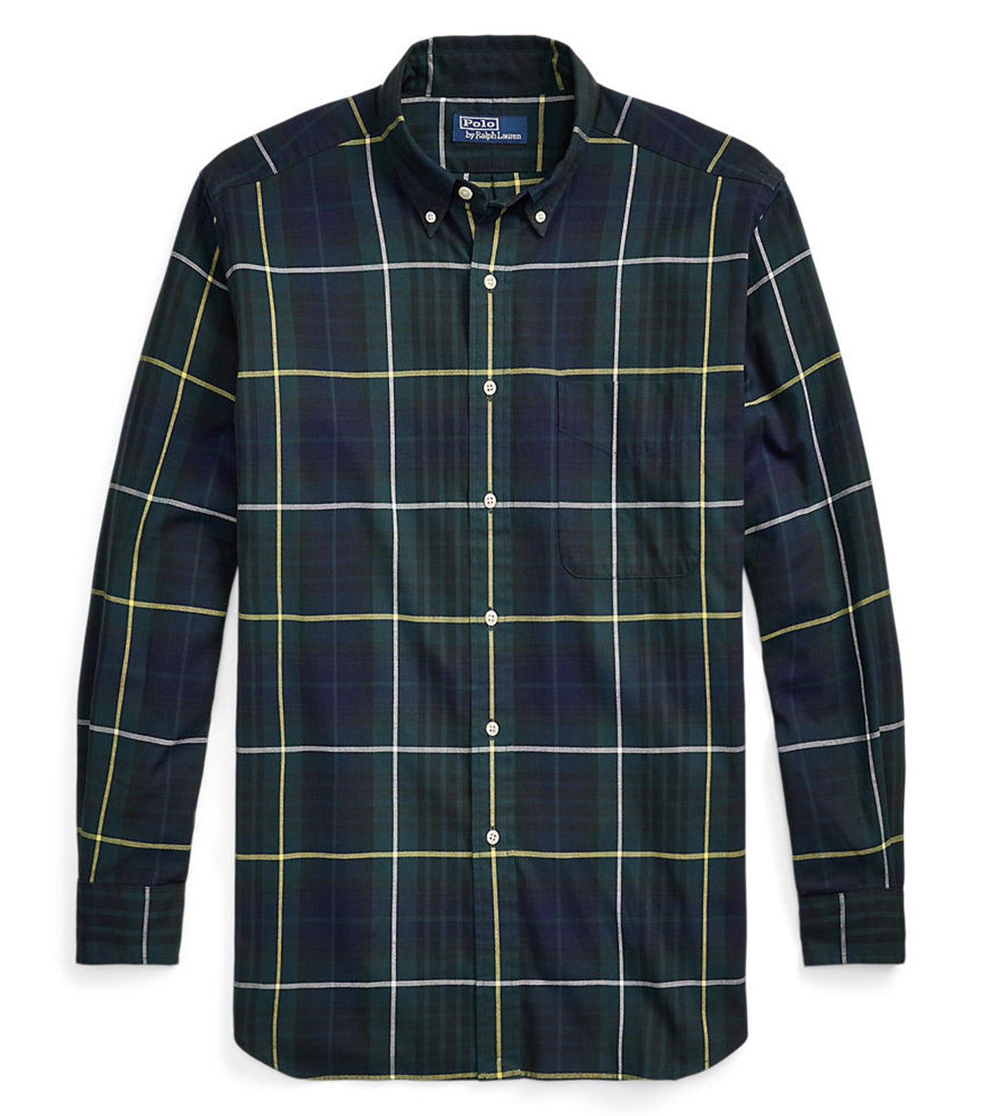 Men's Custom Fit Plaid Brushed Oxford Shirt Navy/Green Multi