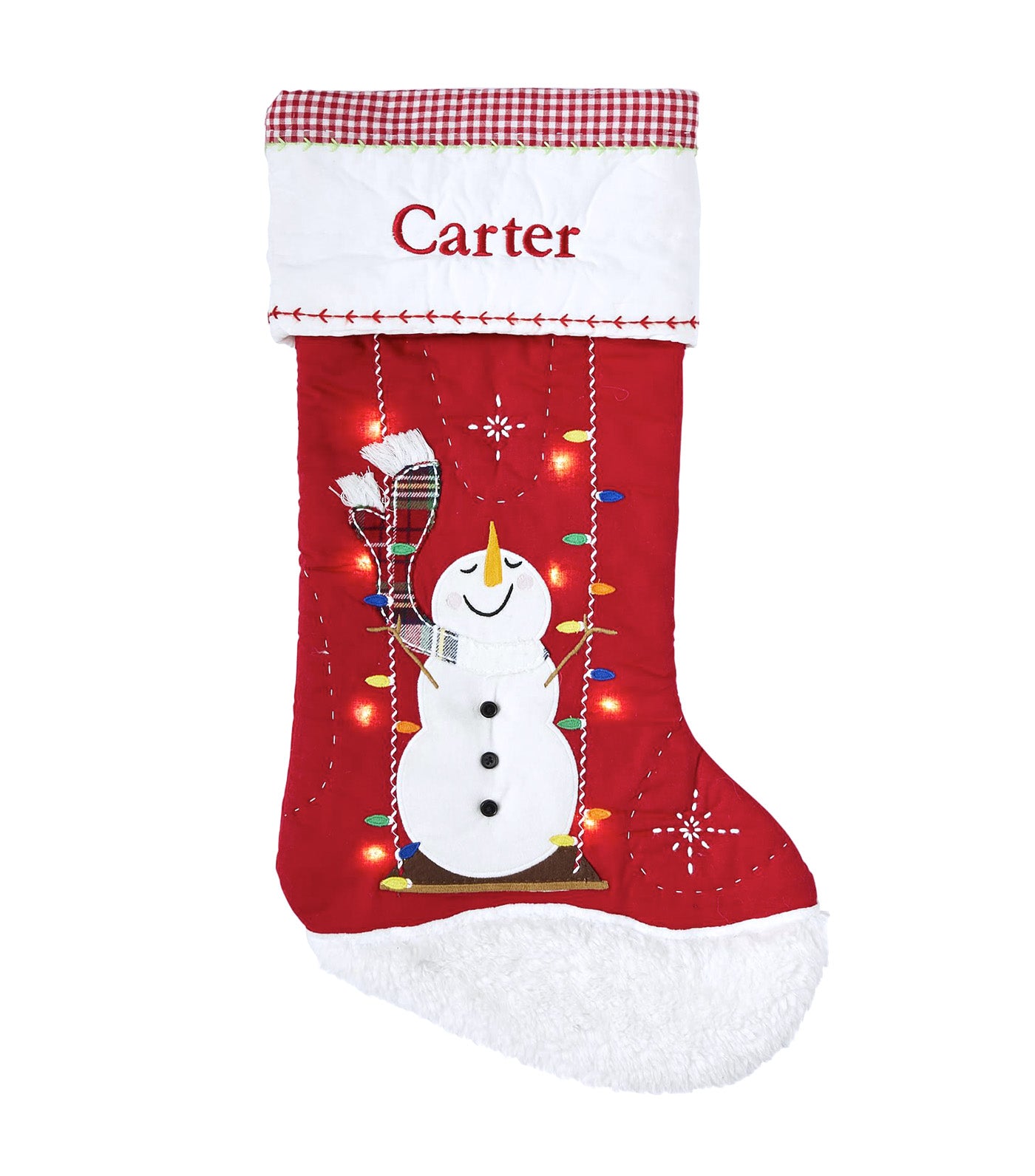 Quilted Christmas Stocking - Red Swinging Snowman