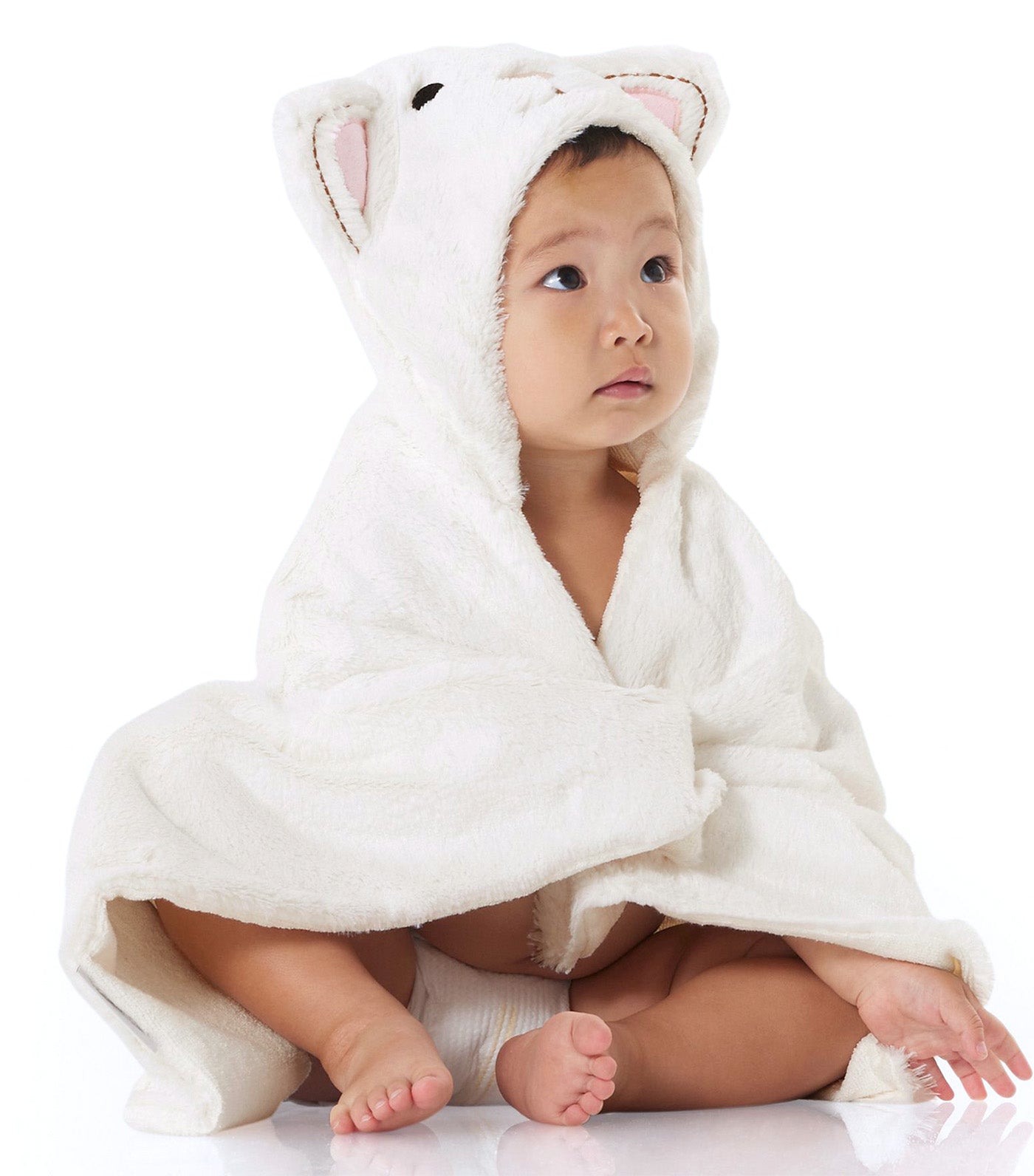 Faux-Fur Kitty Baby Hooded Towel White