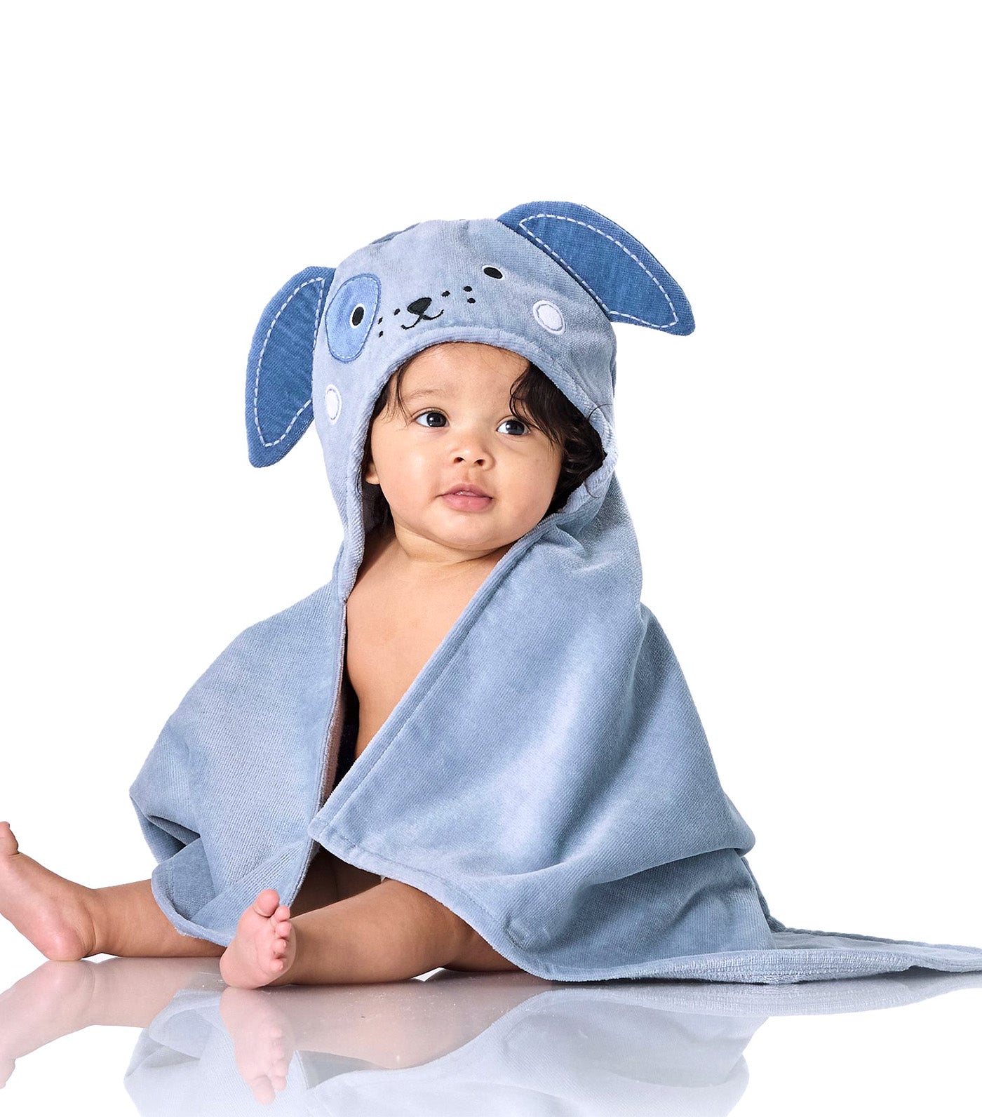 Puppy Critter Baby Hooded Towel Chambray Blue