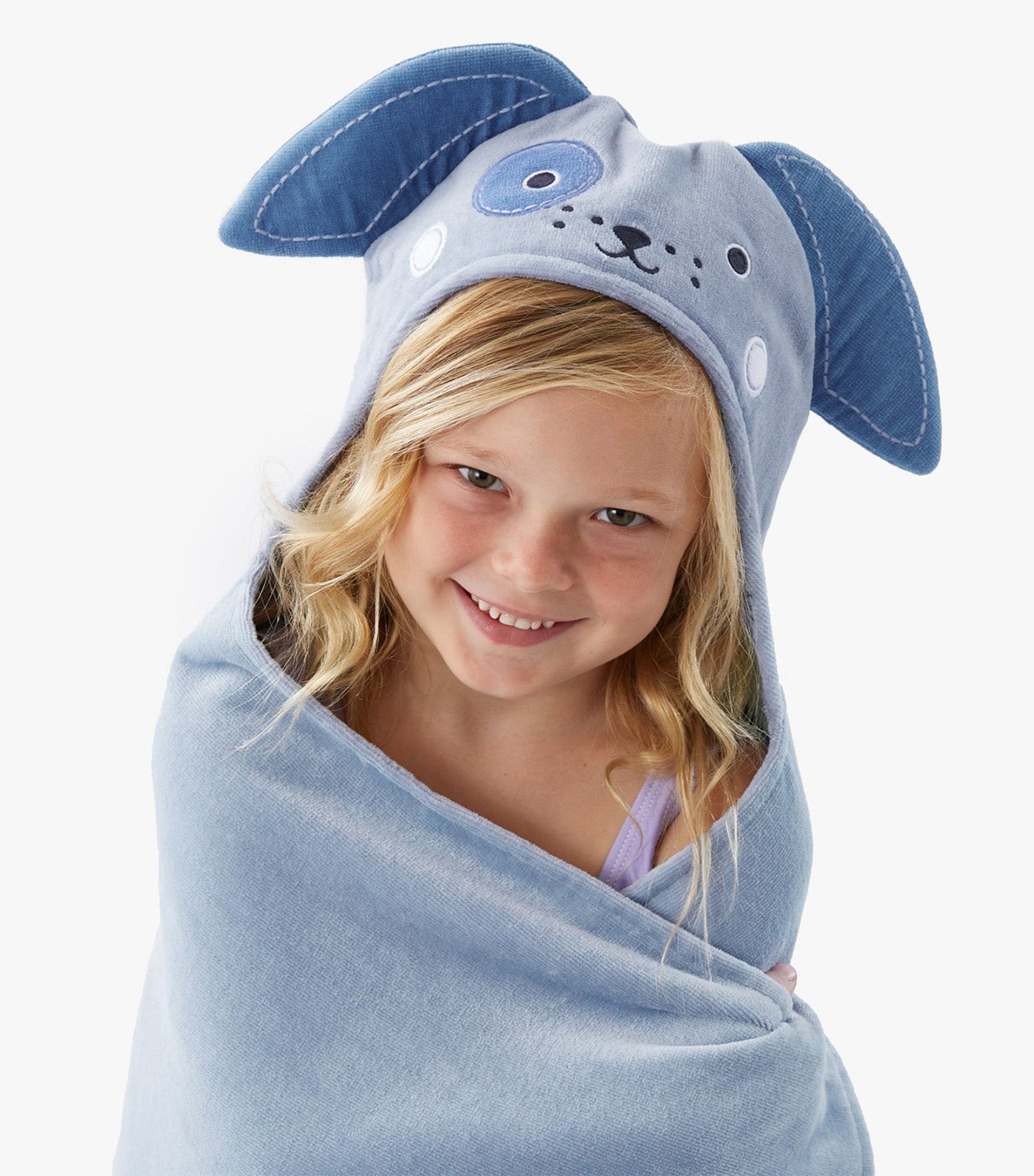 Puppy Kid Hooded Towel Chambray Blue