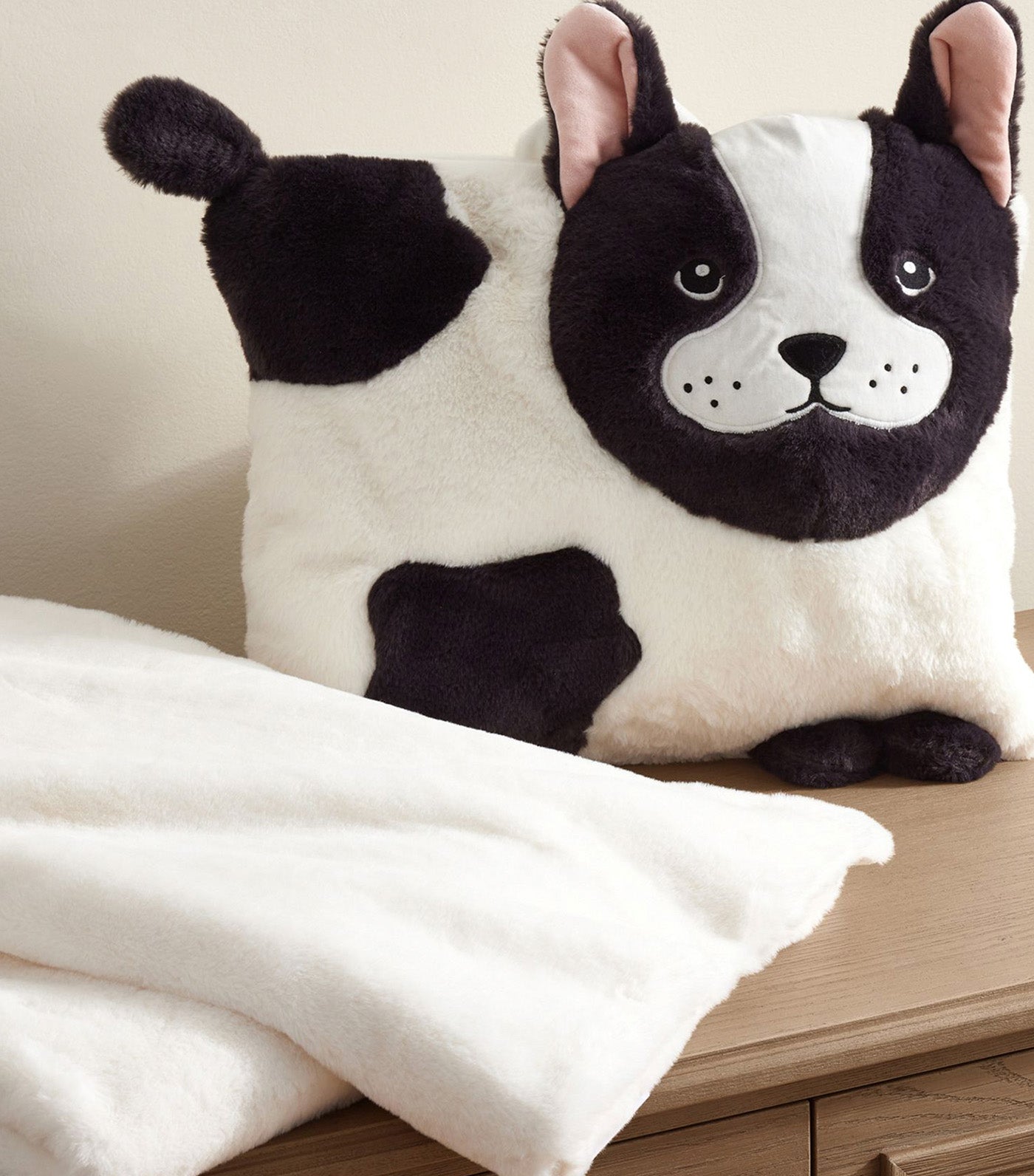 Pippa Frenchie Faux Fur Pillow and Throw Blanket Set