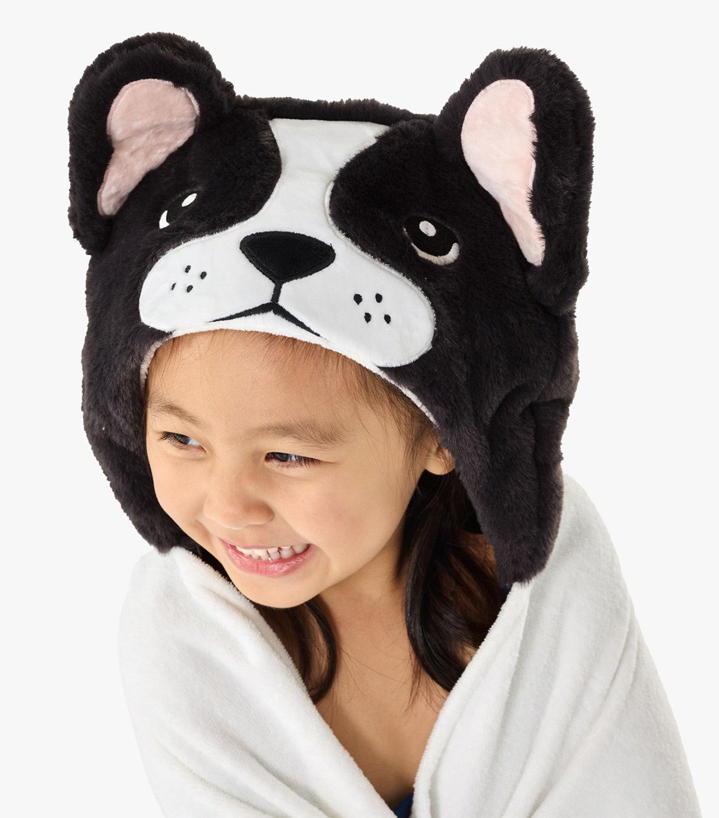 Pippa Frenchie Faux Fur Kid Hooded Towel