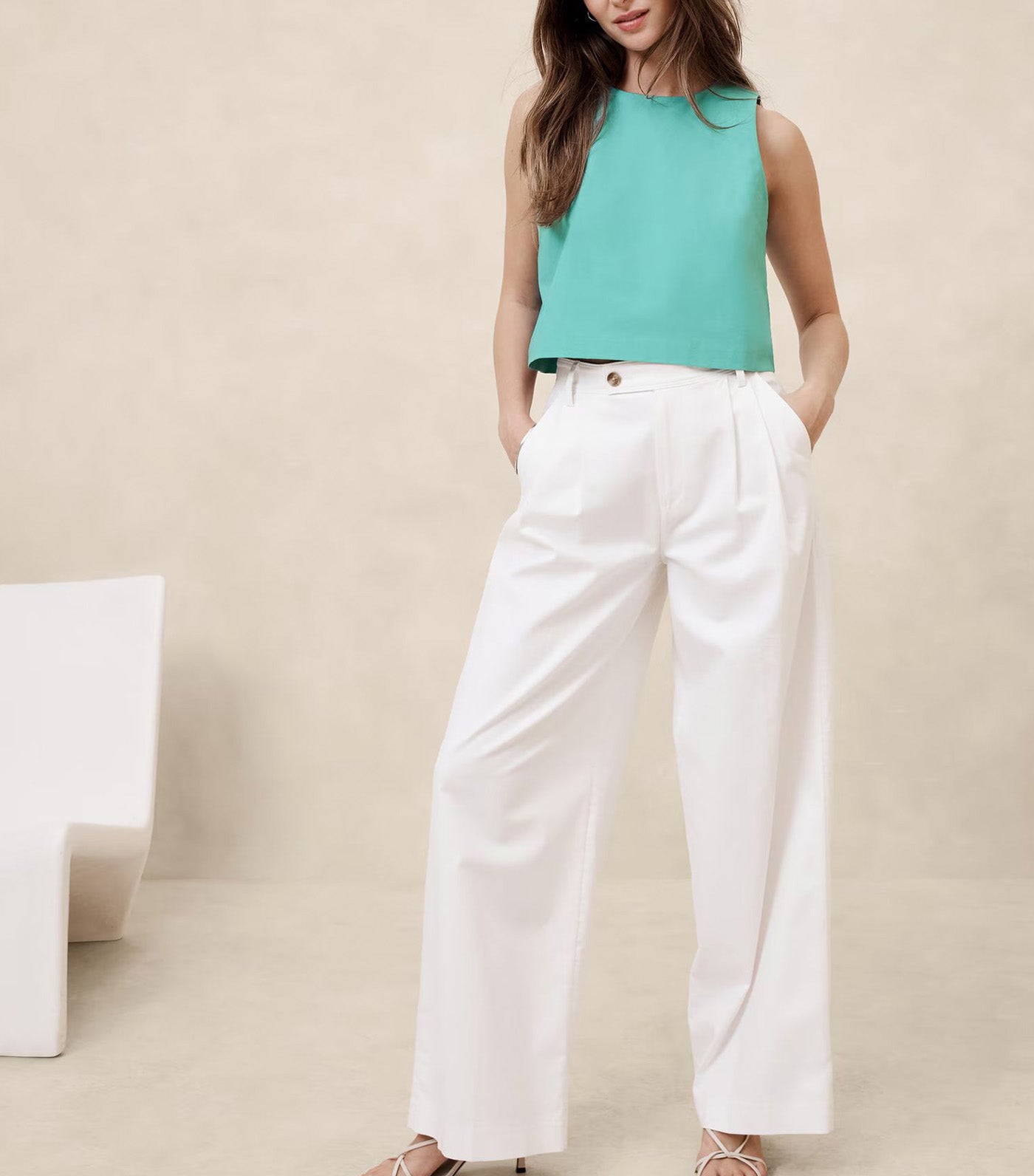 Cropped Poplin Top Aqua Blue