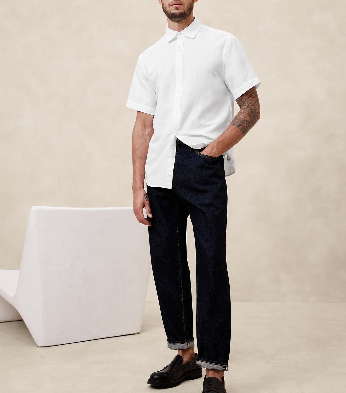 Slim Linen-Blend Shirt White